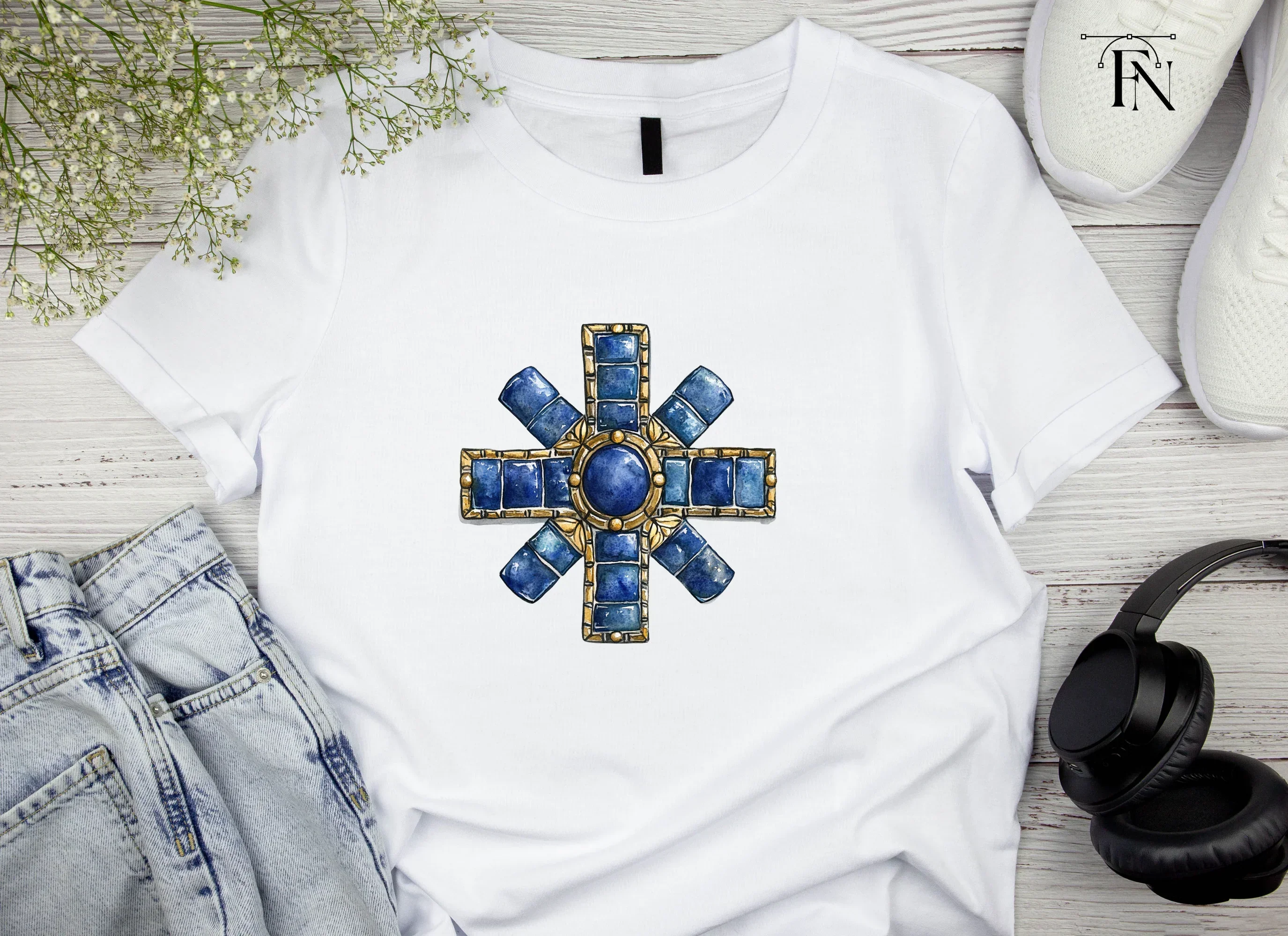 Byzantine Cross Blue Gemstones Clipart Bundle - Image 4