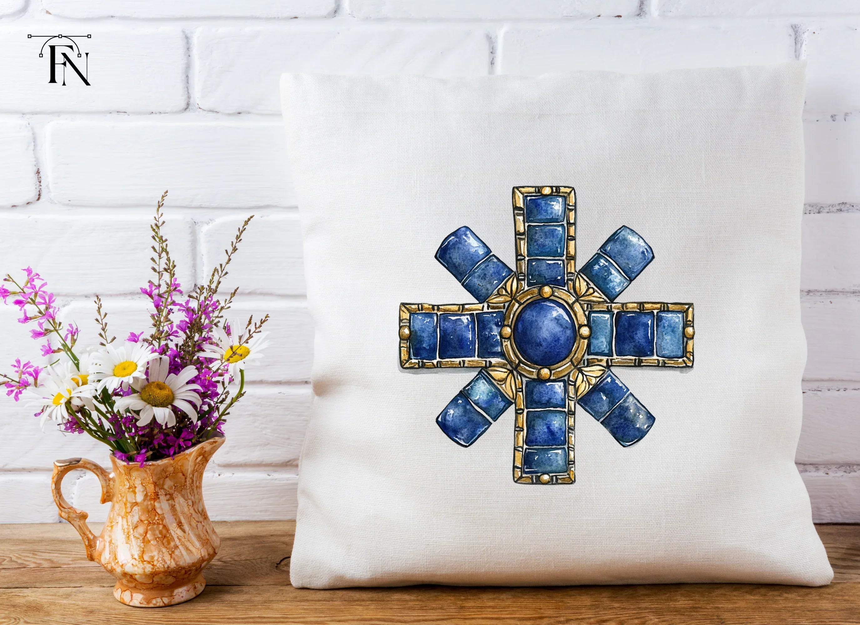 Byzantine Cross Blue Gemstones Clipart Bundle - Image 5