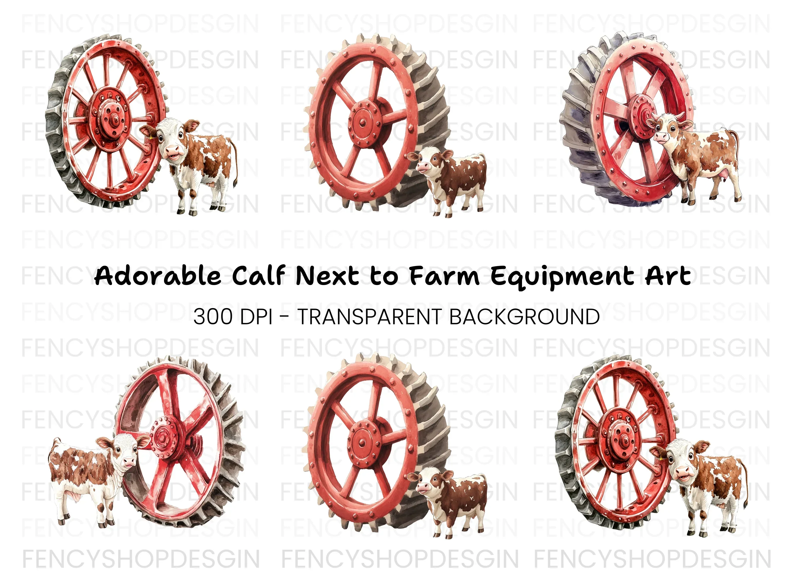 Calves with Farm Wheels Clipart Bundle