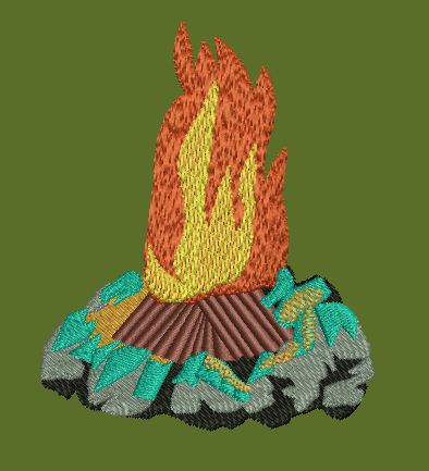 Campfire Stones Outdoor Motif Embroidery Design