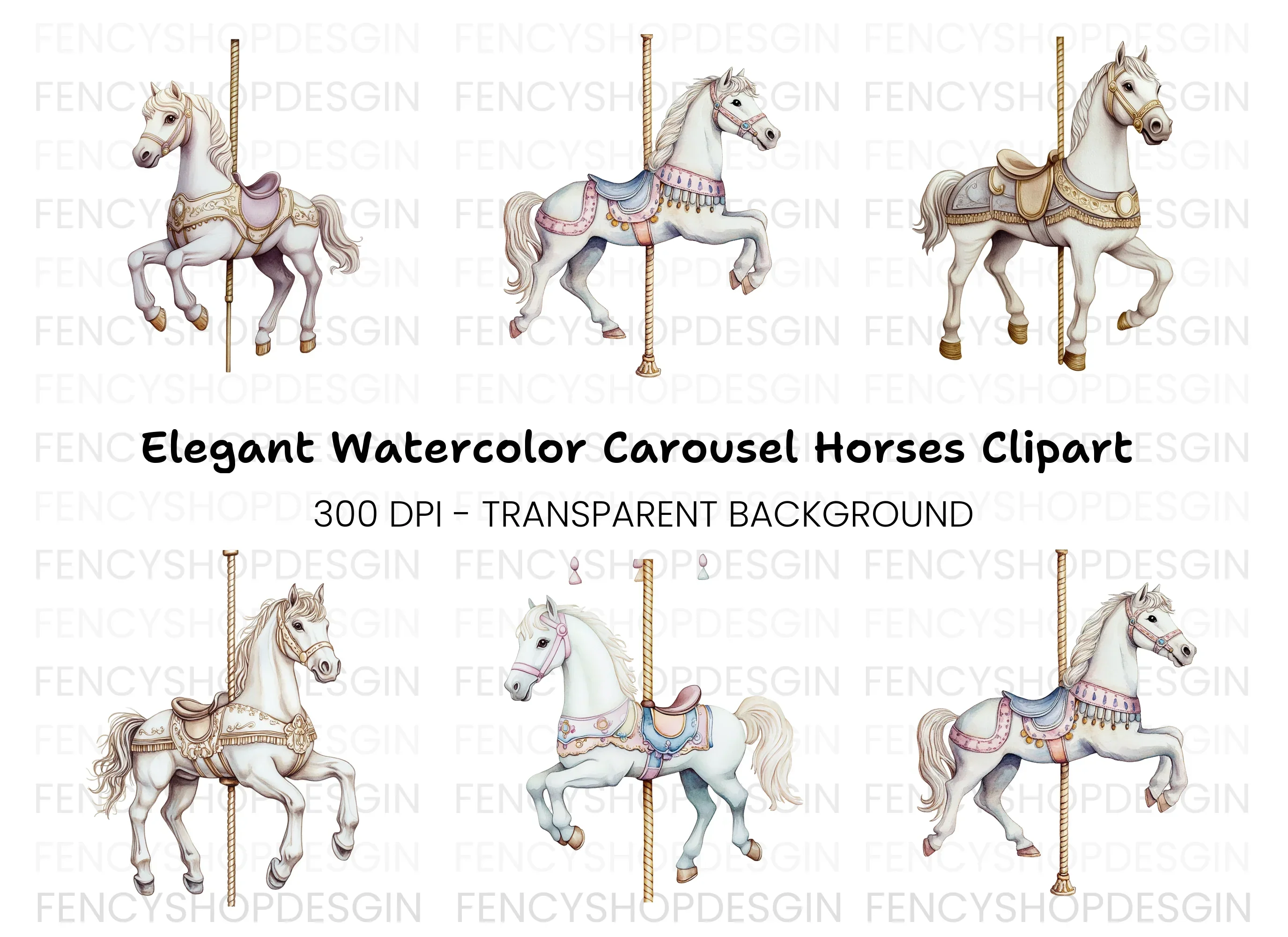 Carousel Horses Clipart Bundle