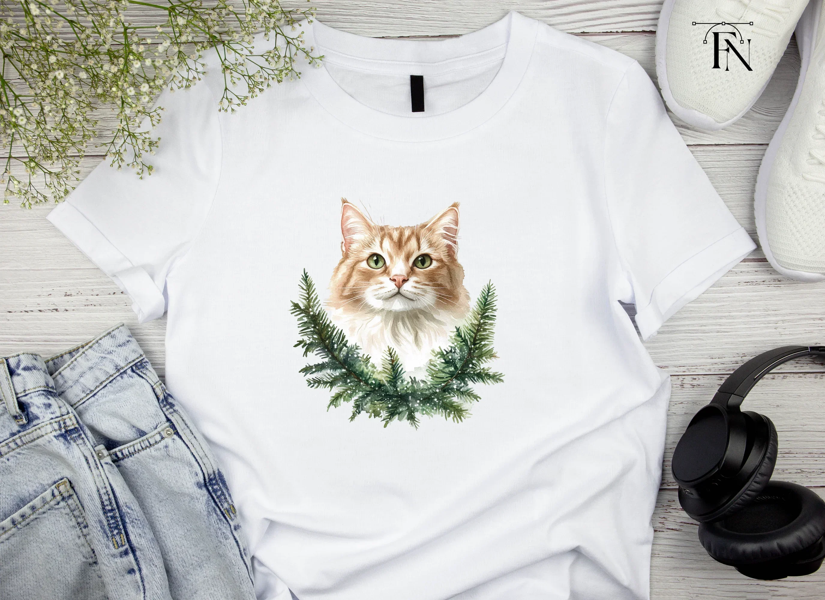 Cat Christmas Wreath Clipart Bundle - Image 4