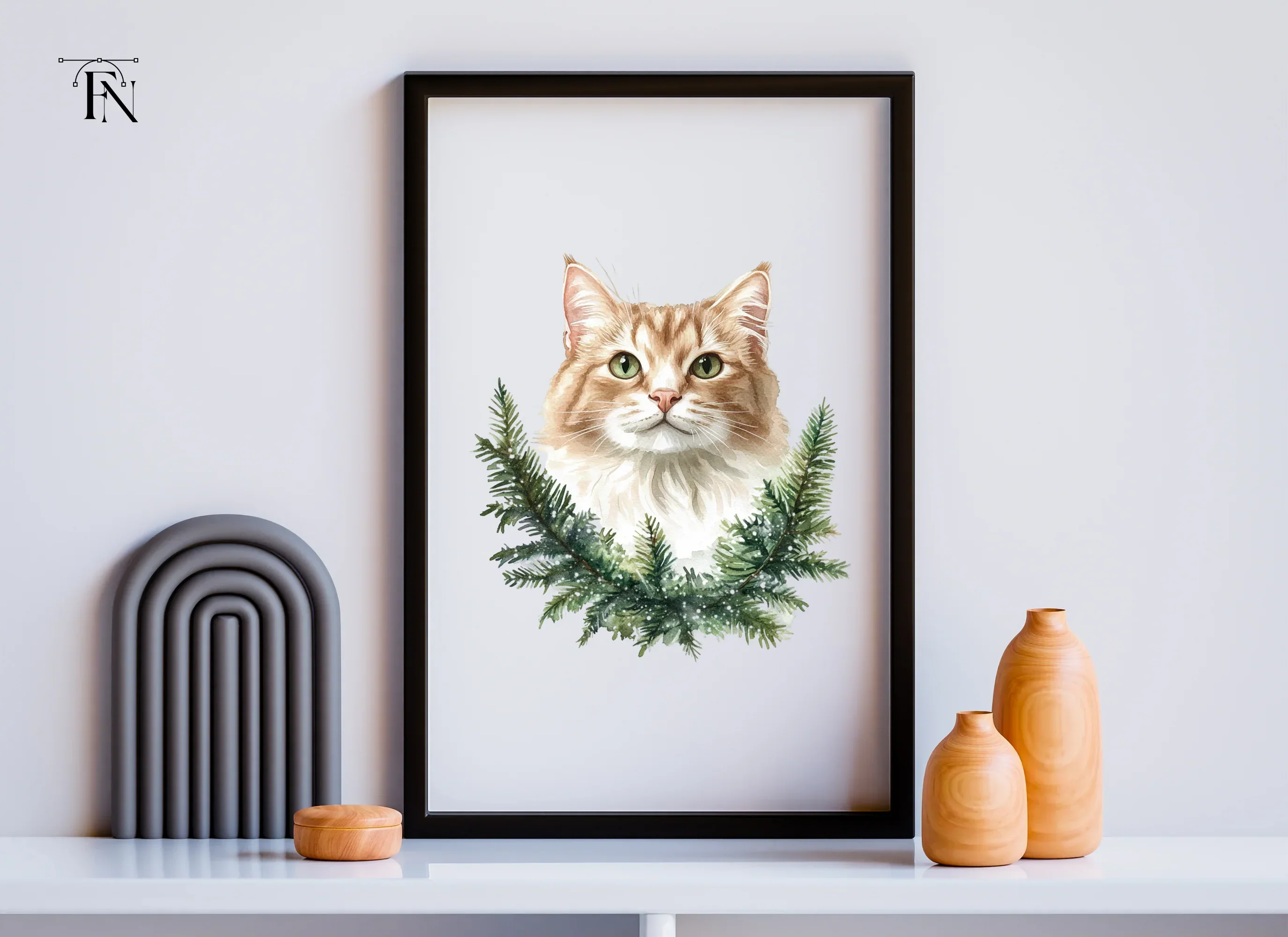 Cat Christmas Wreath Clipart Bundle - Image 6