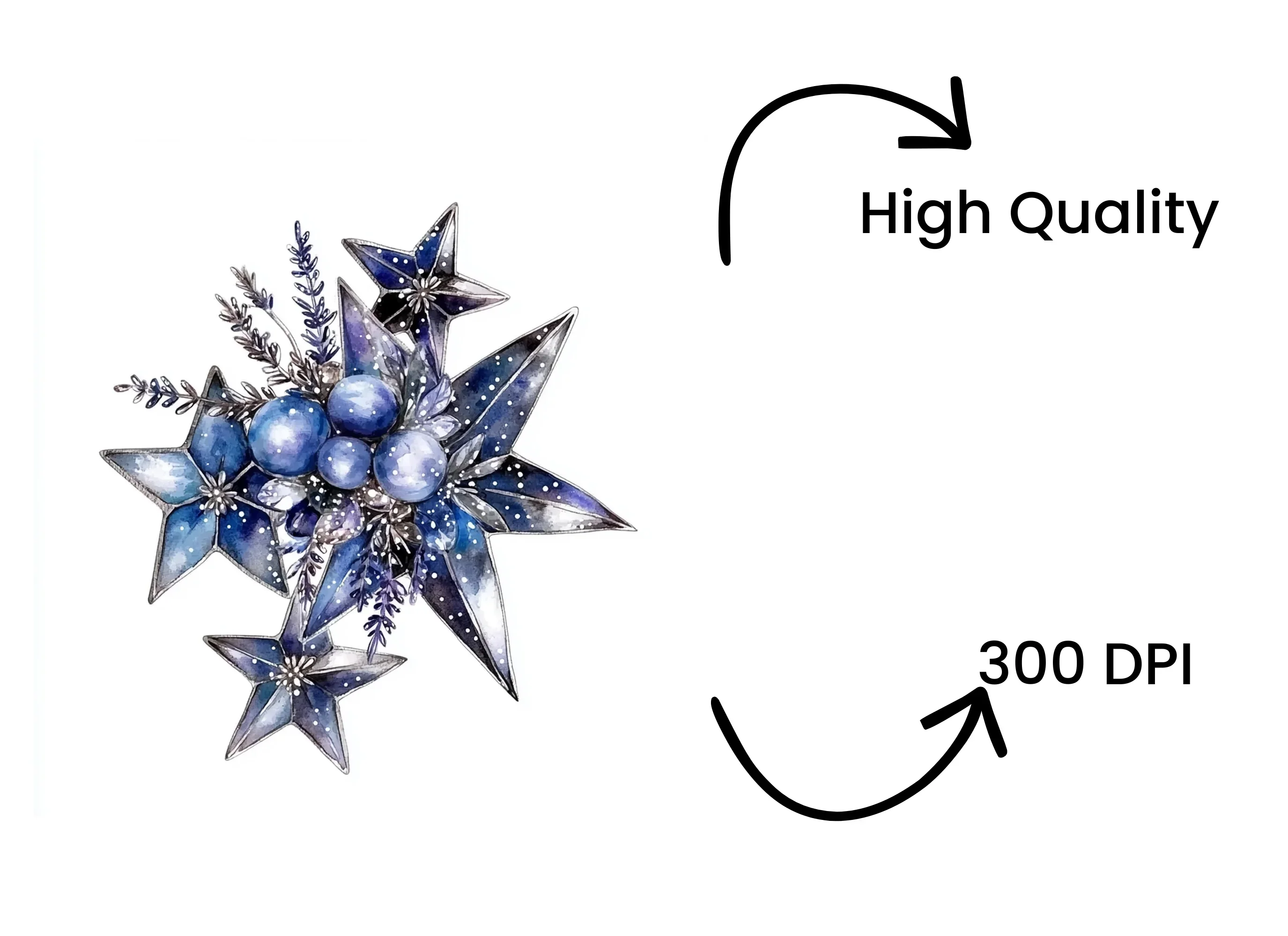 Celestial Blue Floral Star Clipart Bundle - Image 4