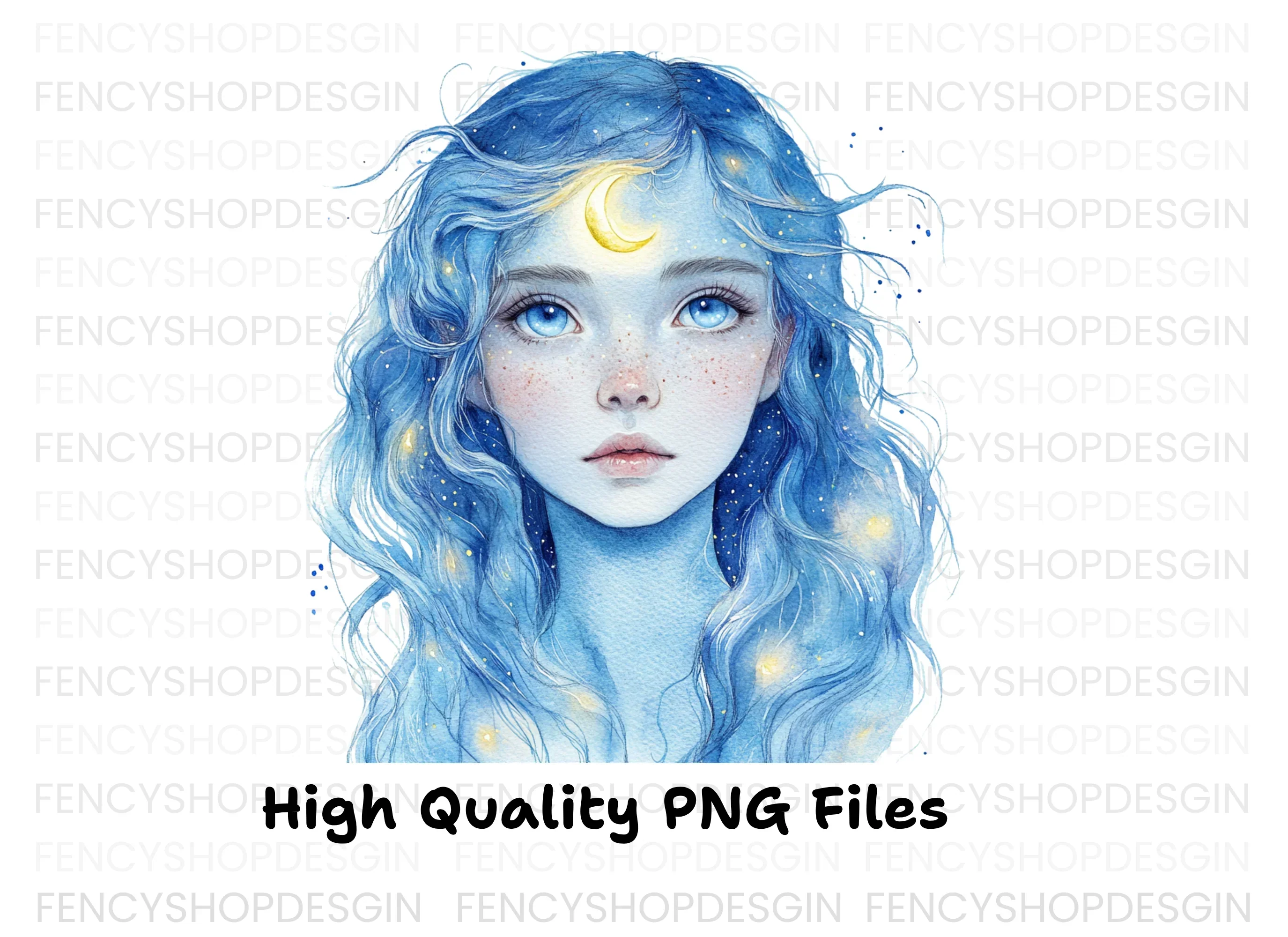 Celestial Blue Haired Girl Clipart Bundle - Image 3