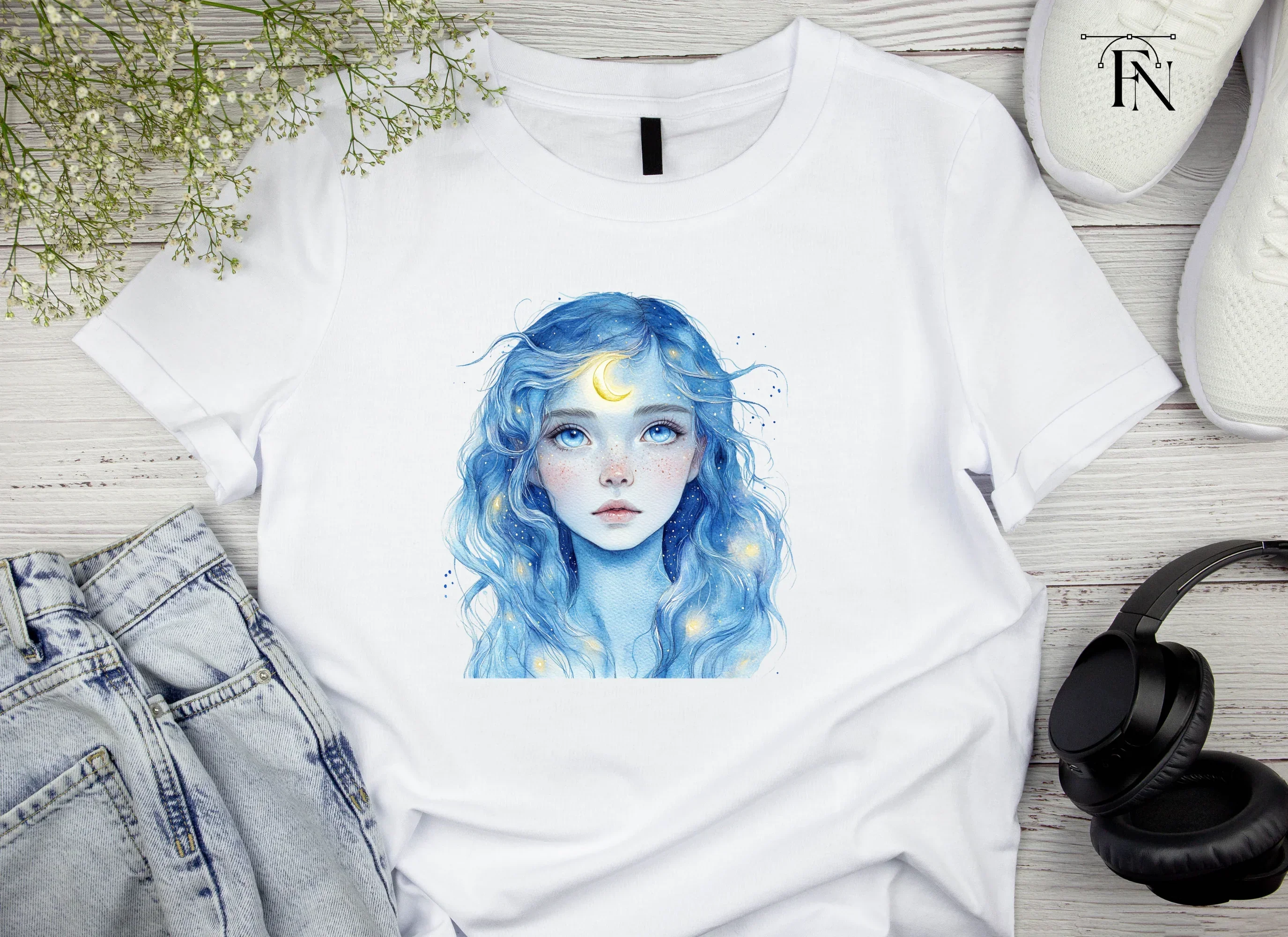 Celestial Blue Haired Girl Clipart Bundle - Image 4