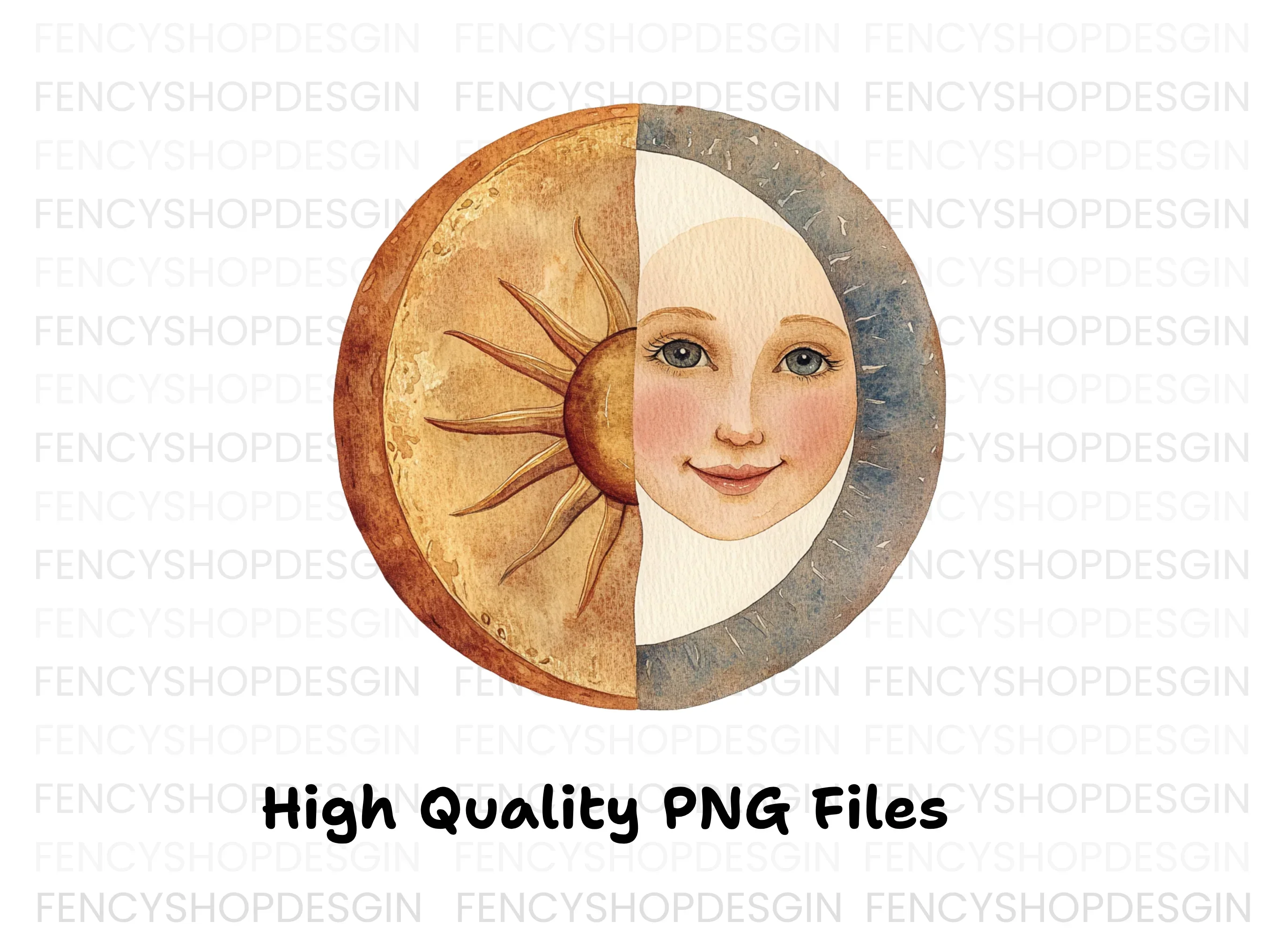 Celestial Sun Moon Face Clipart Bundle - Image 3