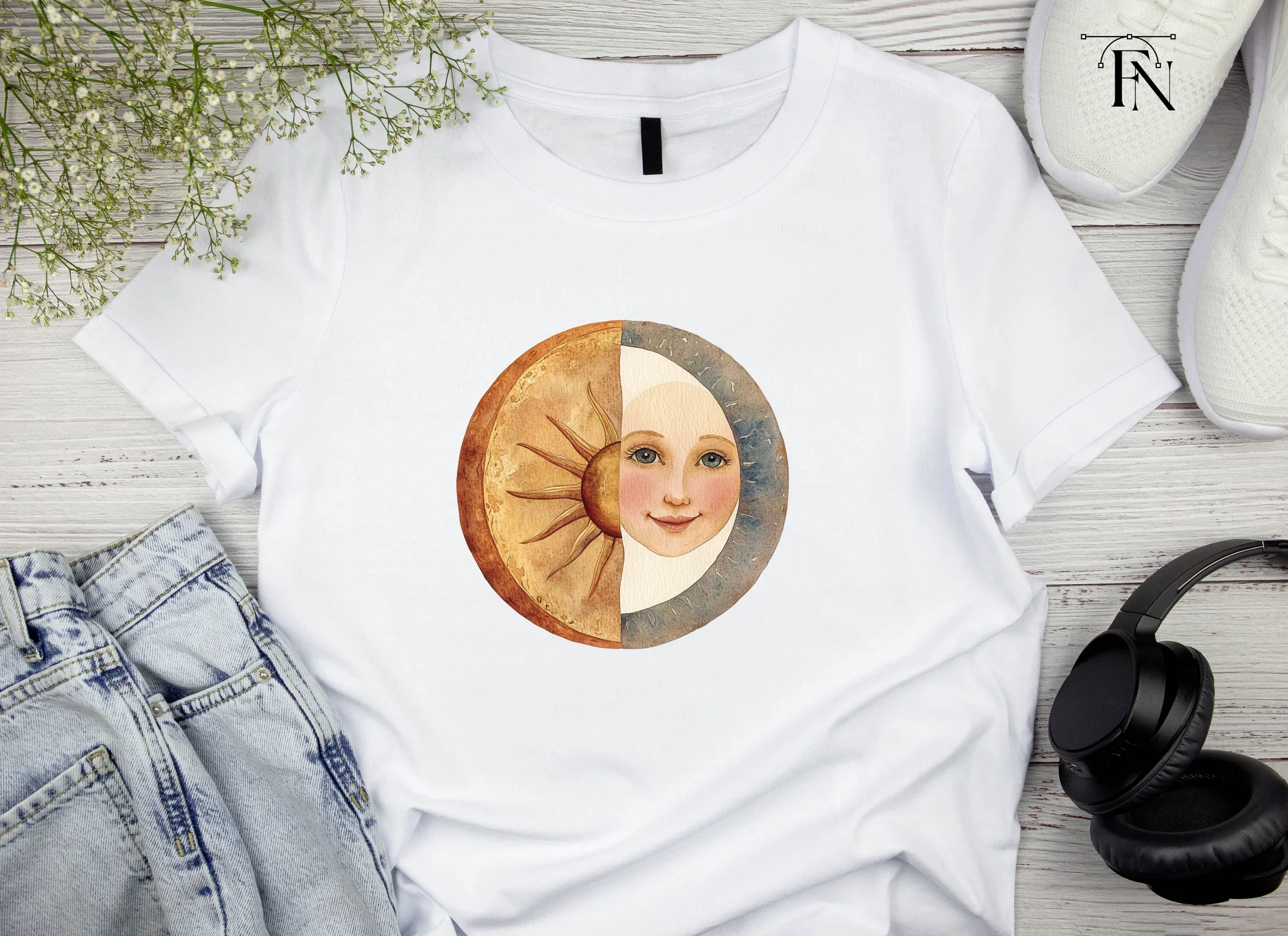 Celestial Sun Moon Face Clipart Bundle - Image 4