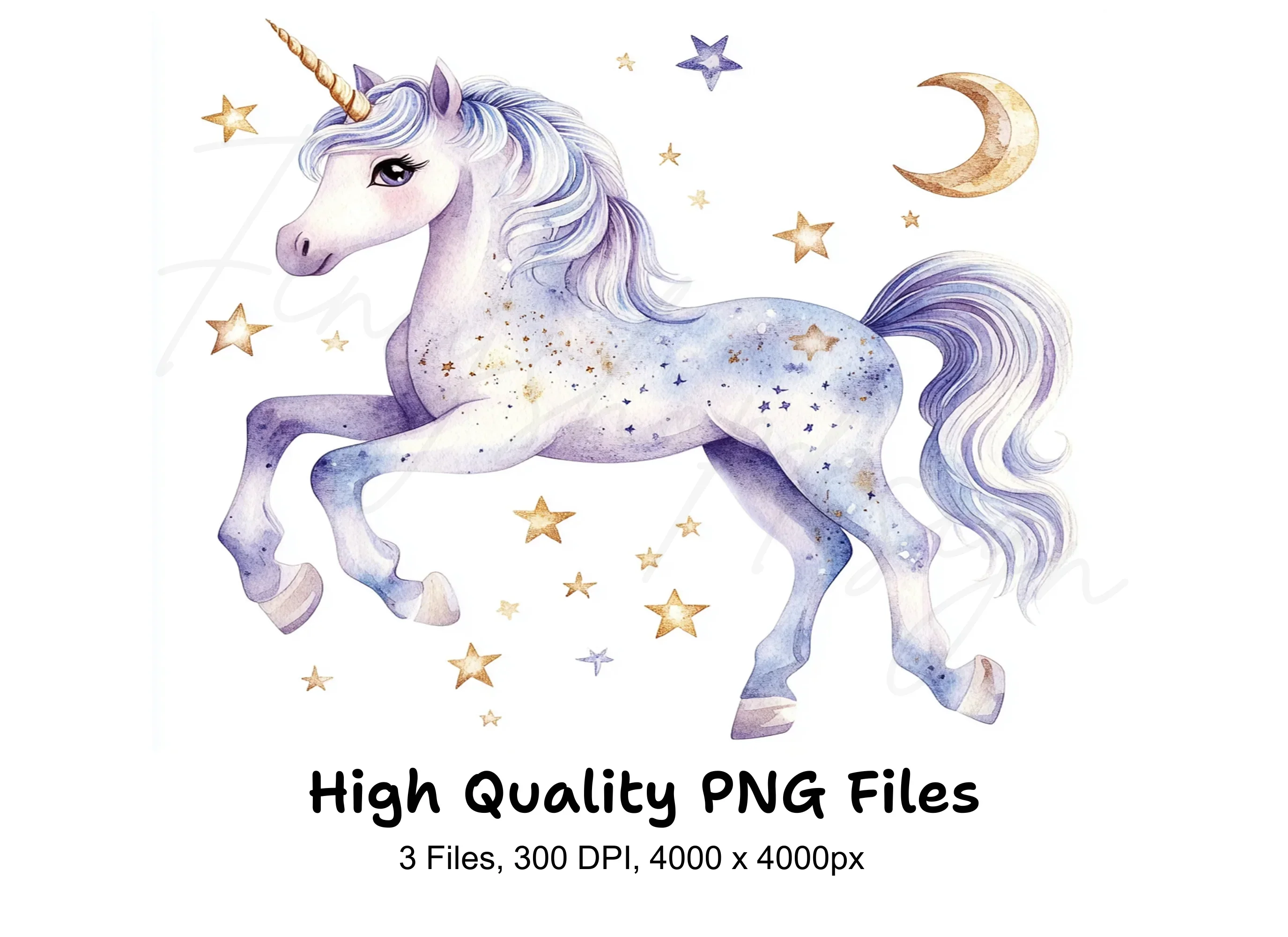 Celestial Unicorns with Stars and Moons Clipart Bundle