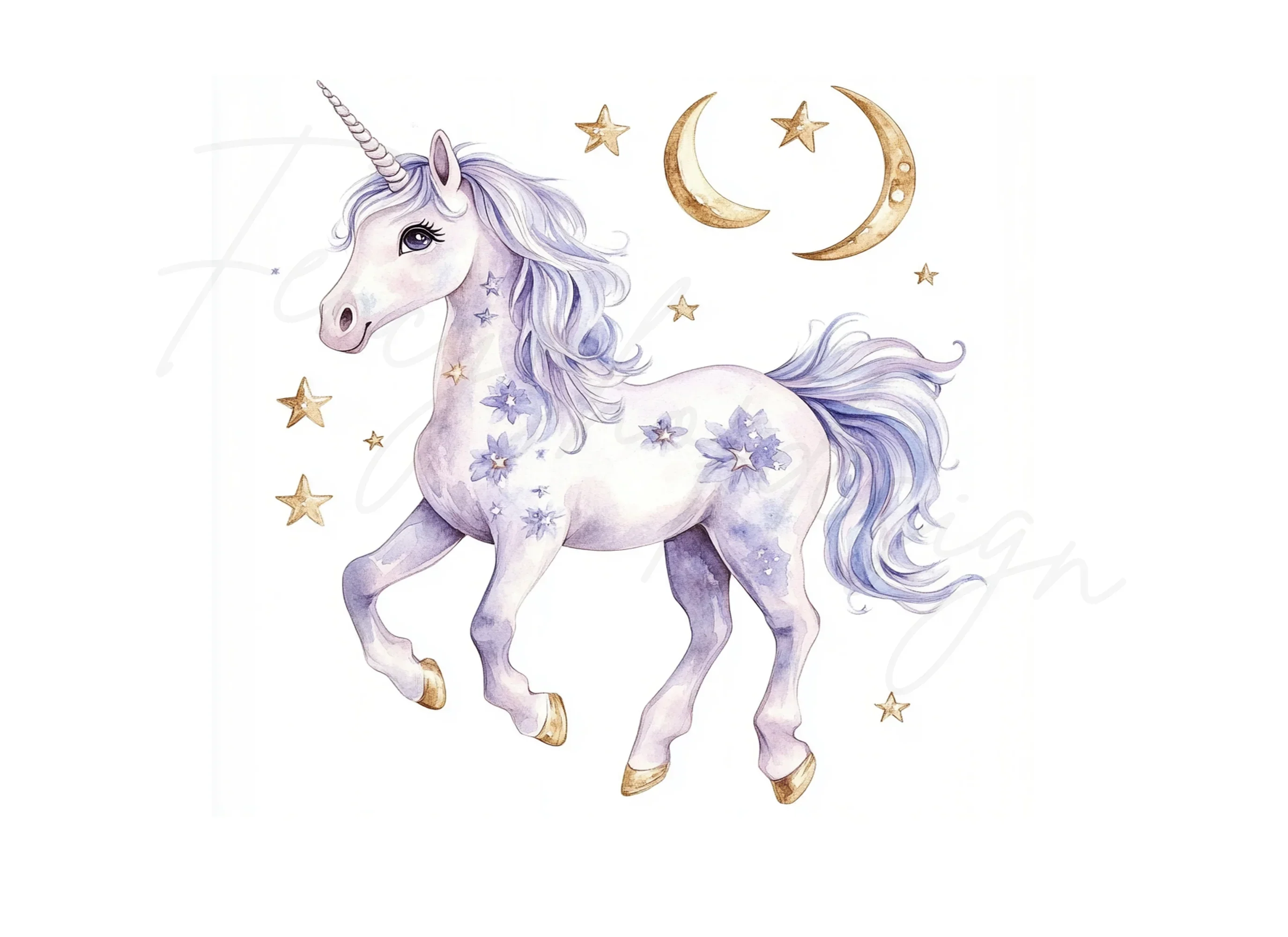 Celestial Unicorns with Stars and Moons Clipart Bundle - Image 2