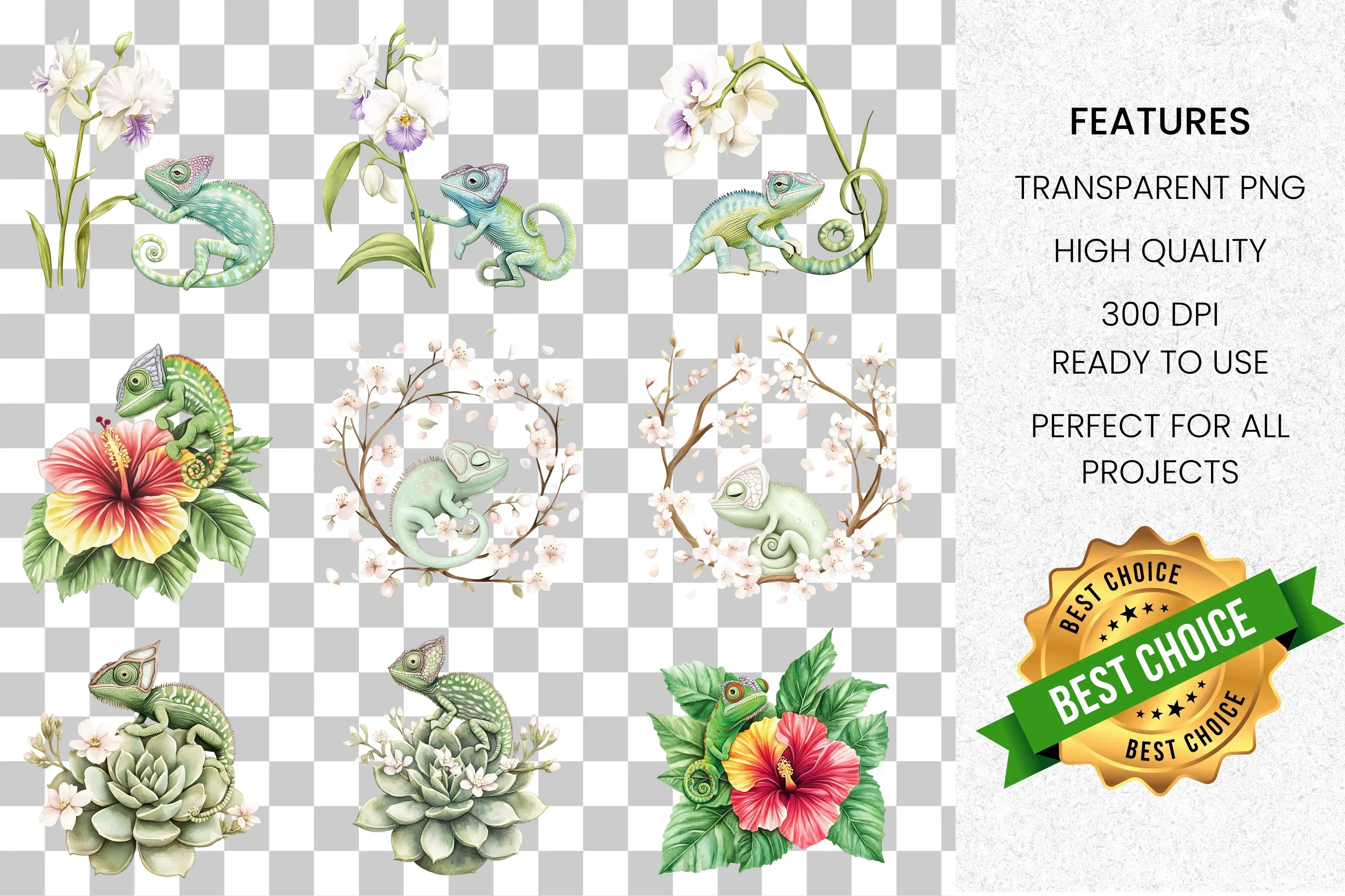 Chameleon Floral Clipart Bundle - Image 8