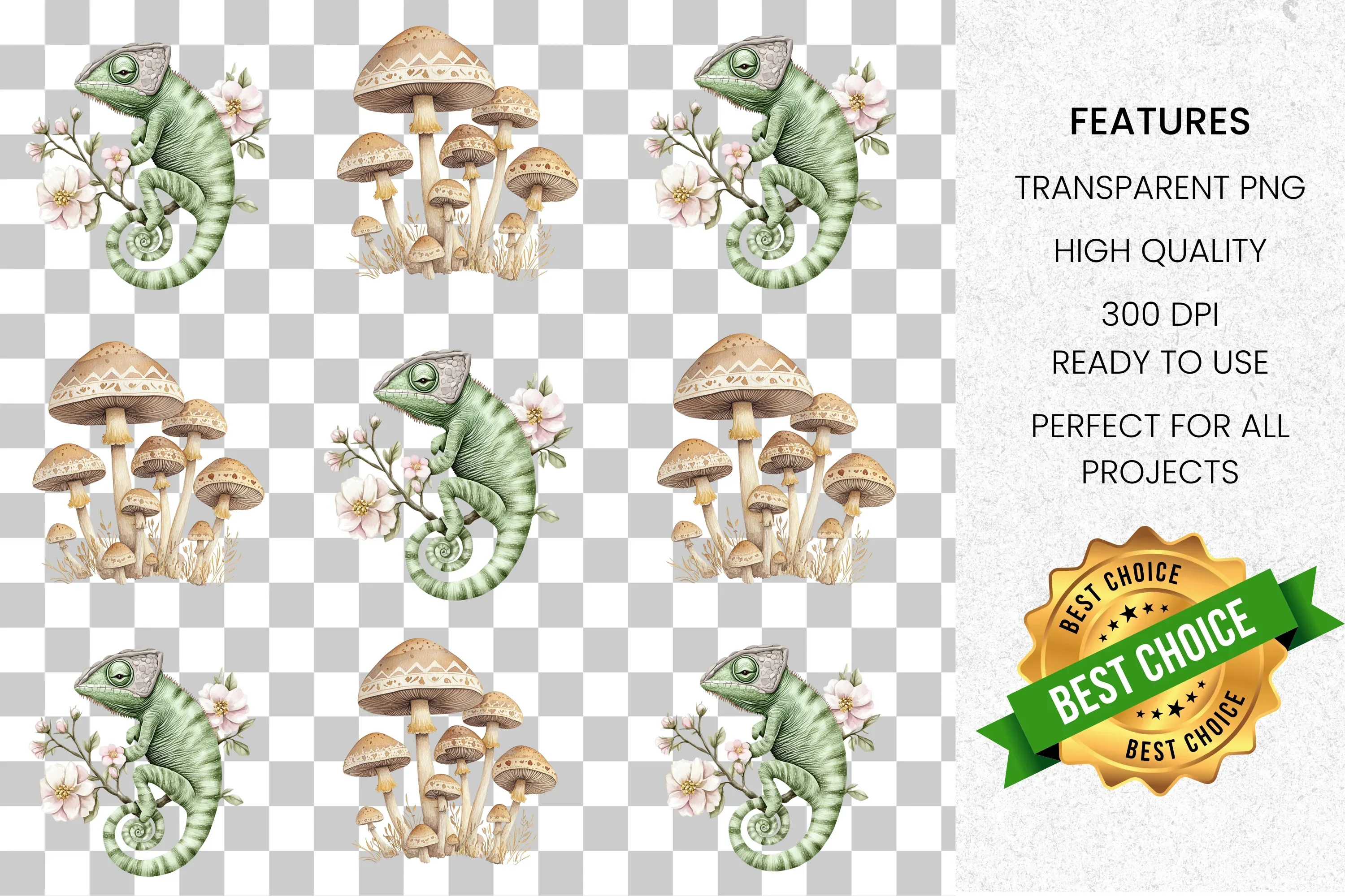 Chameleon Mushroom Clipart Bundle - Image 2