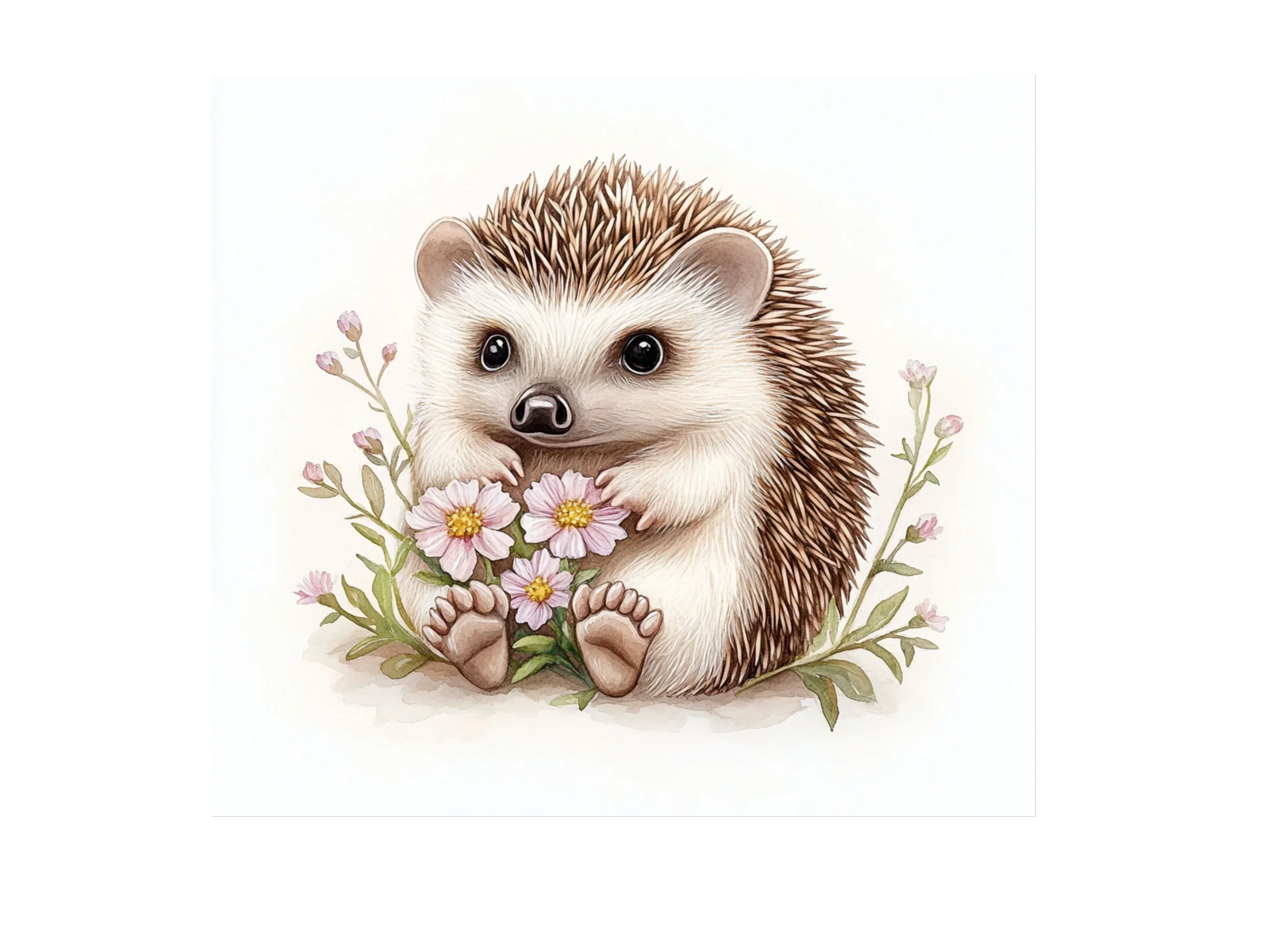 Charming Baby Hedgehogs with Flowers Clipart Bundle - Image 2