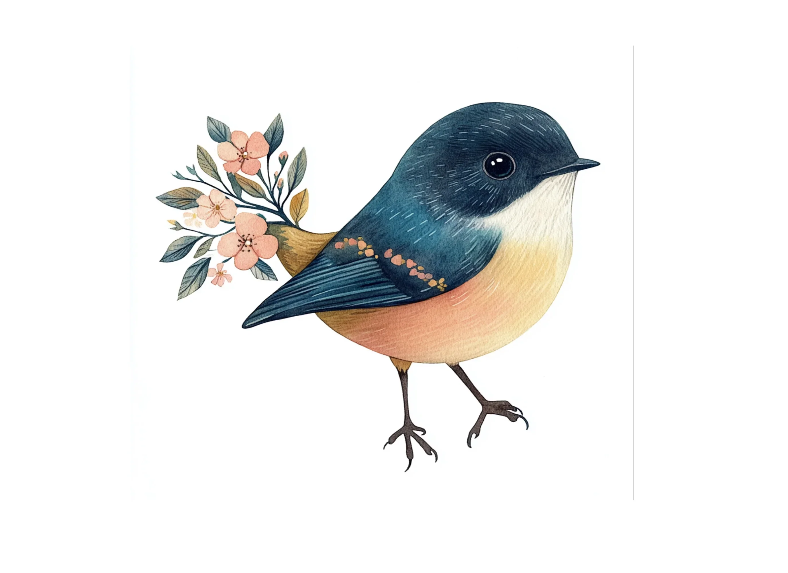 Charming Blue Birds with Floral Accents Clipart Bundle - Image 3