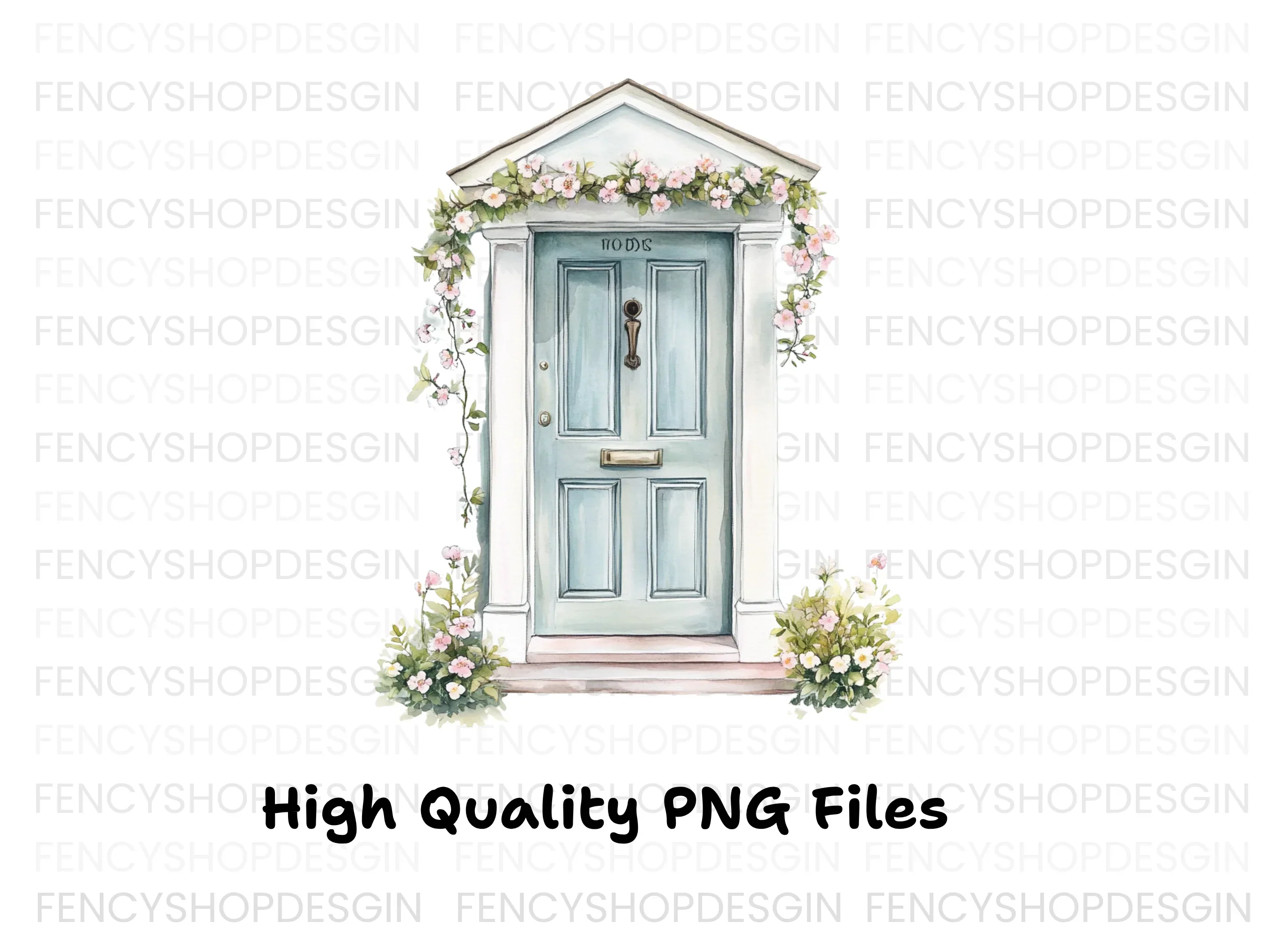 Charming Blue Door with Floral Decor Clipart Bundle - Image 2