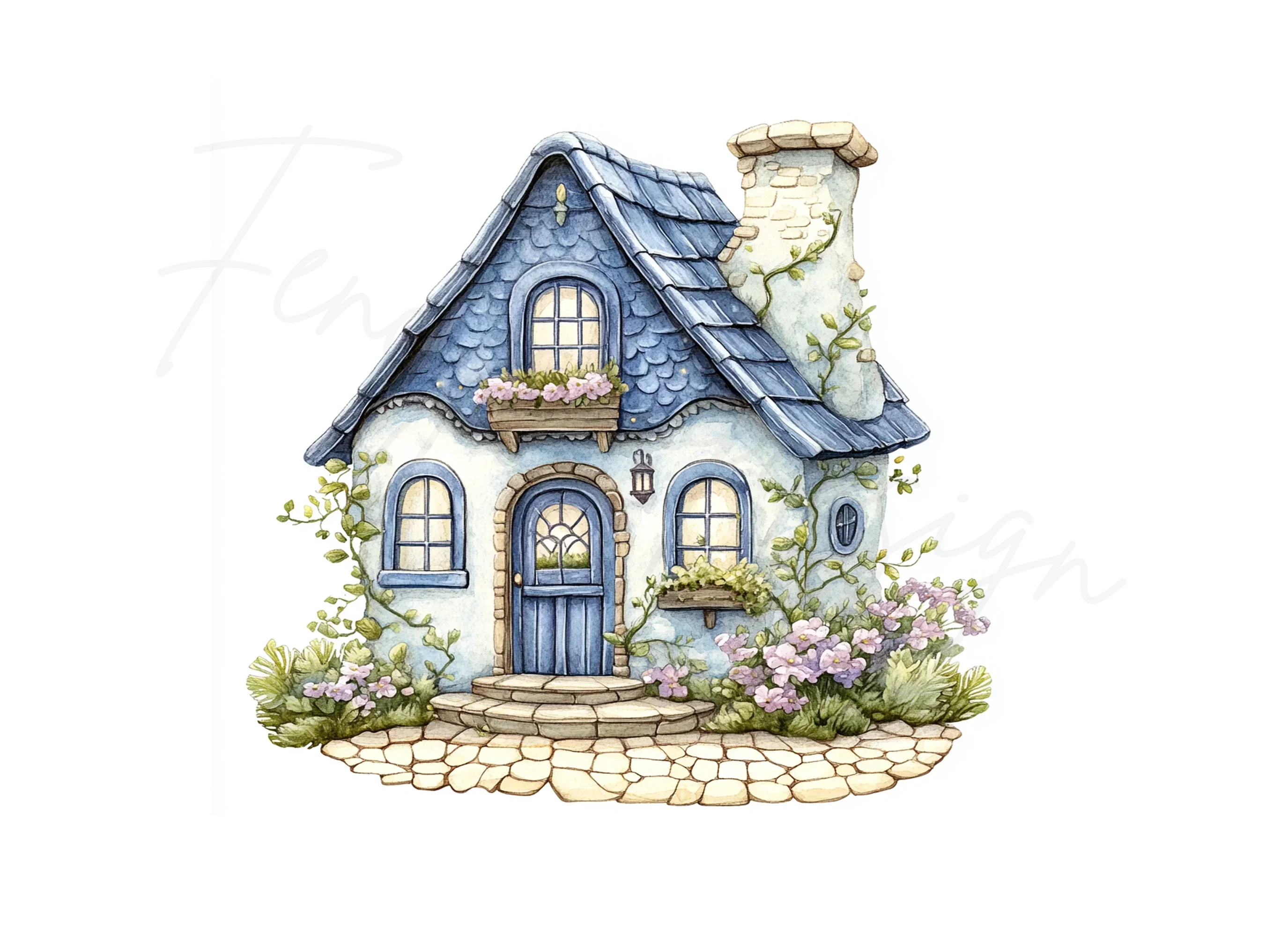 Charming Blue Roof Cottage Clipart Bundle - Image 3