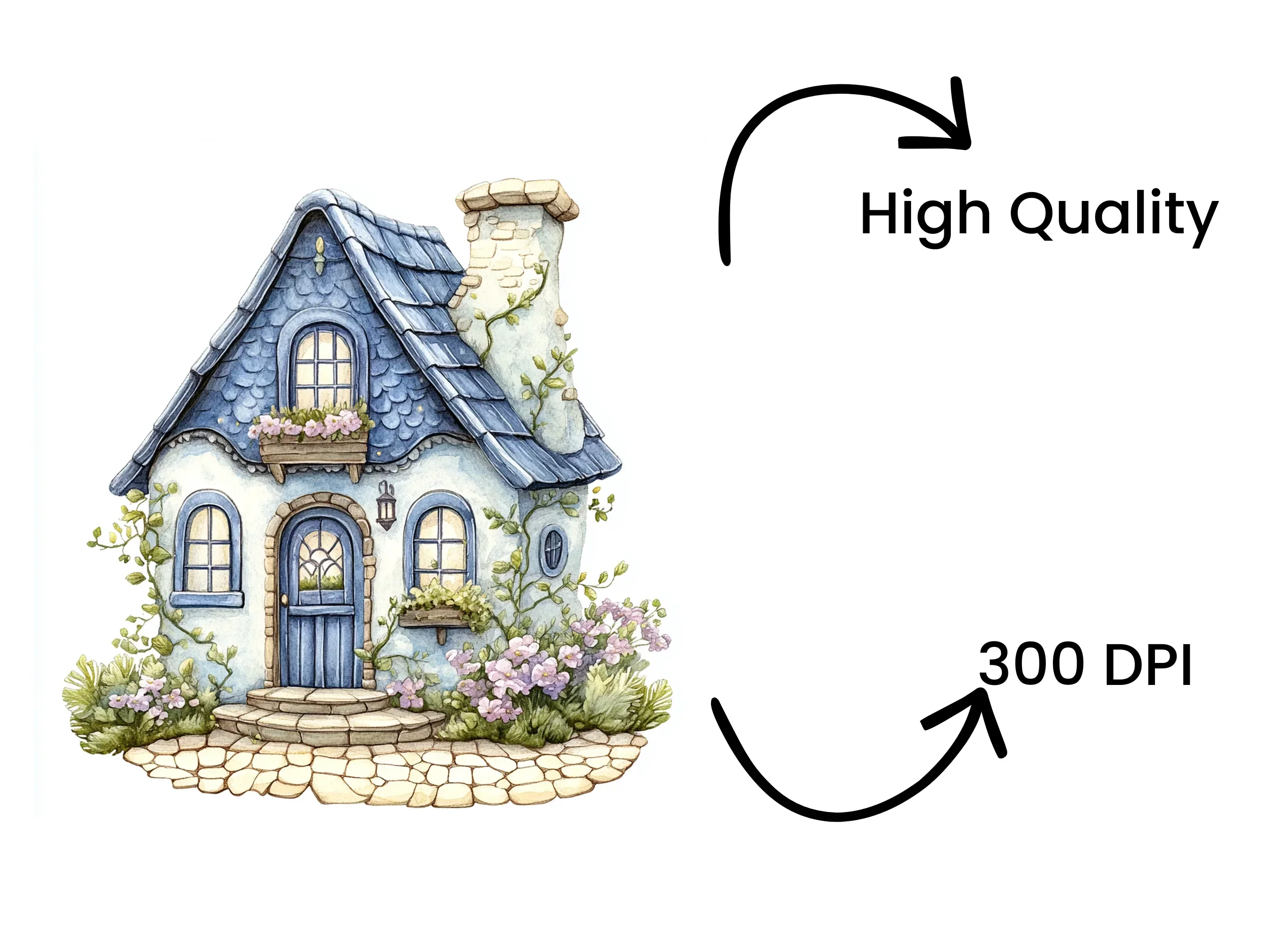Charming Blue Roof Cottage Clipart Bundle - Image 4