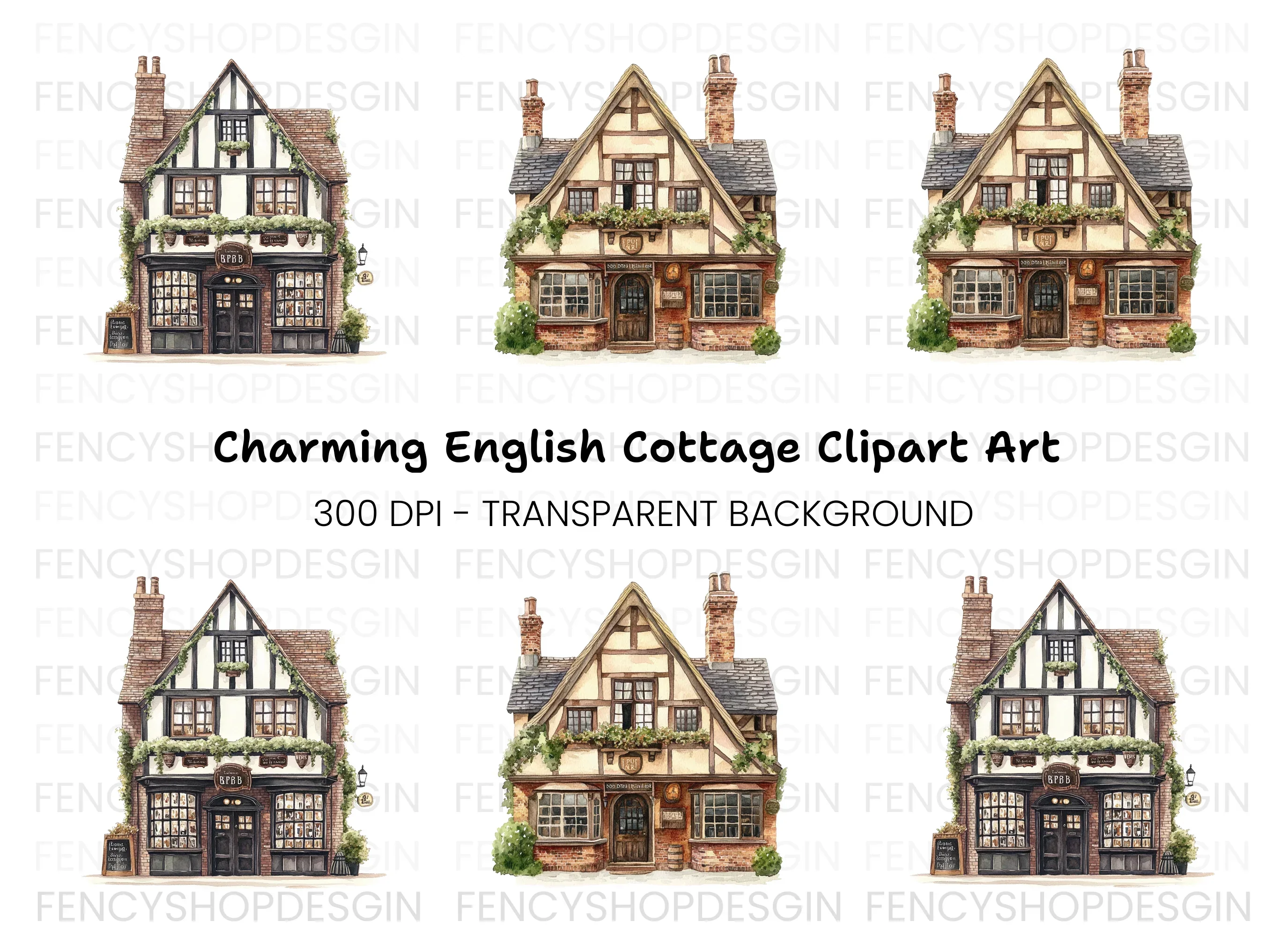 Charming English Cottage Clipart Bundle