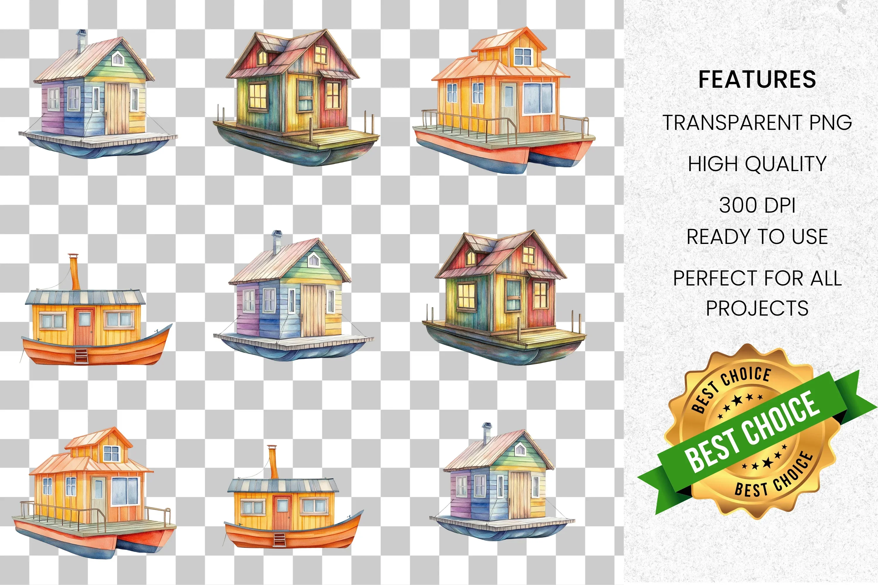 Charming Floating Houses Clipart Bundle - Image 8