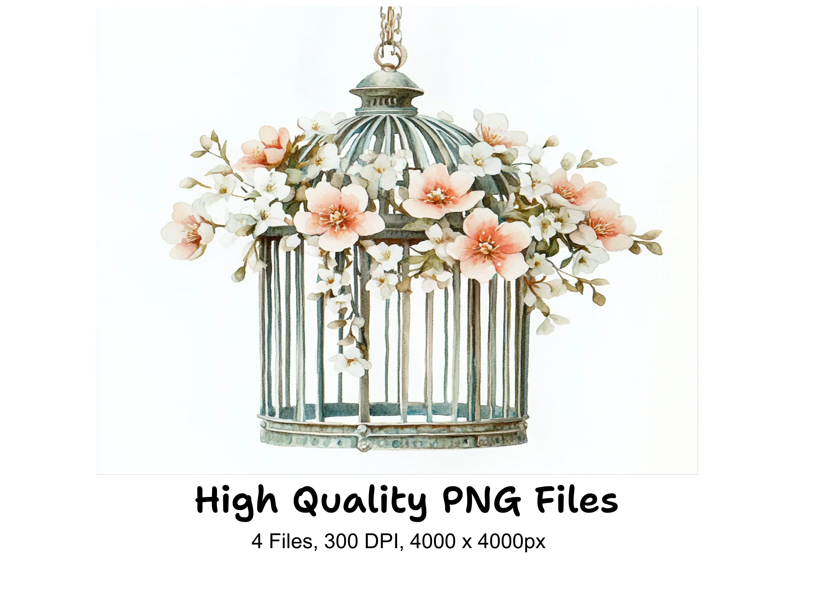 Charming Floral Birdcage Clipart Bundle