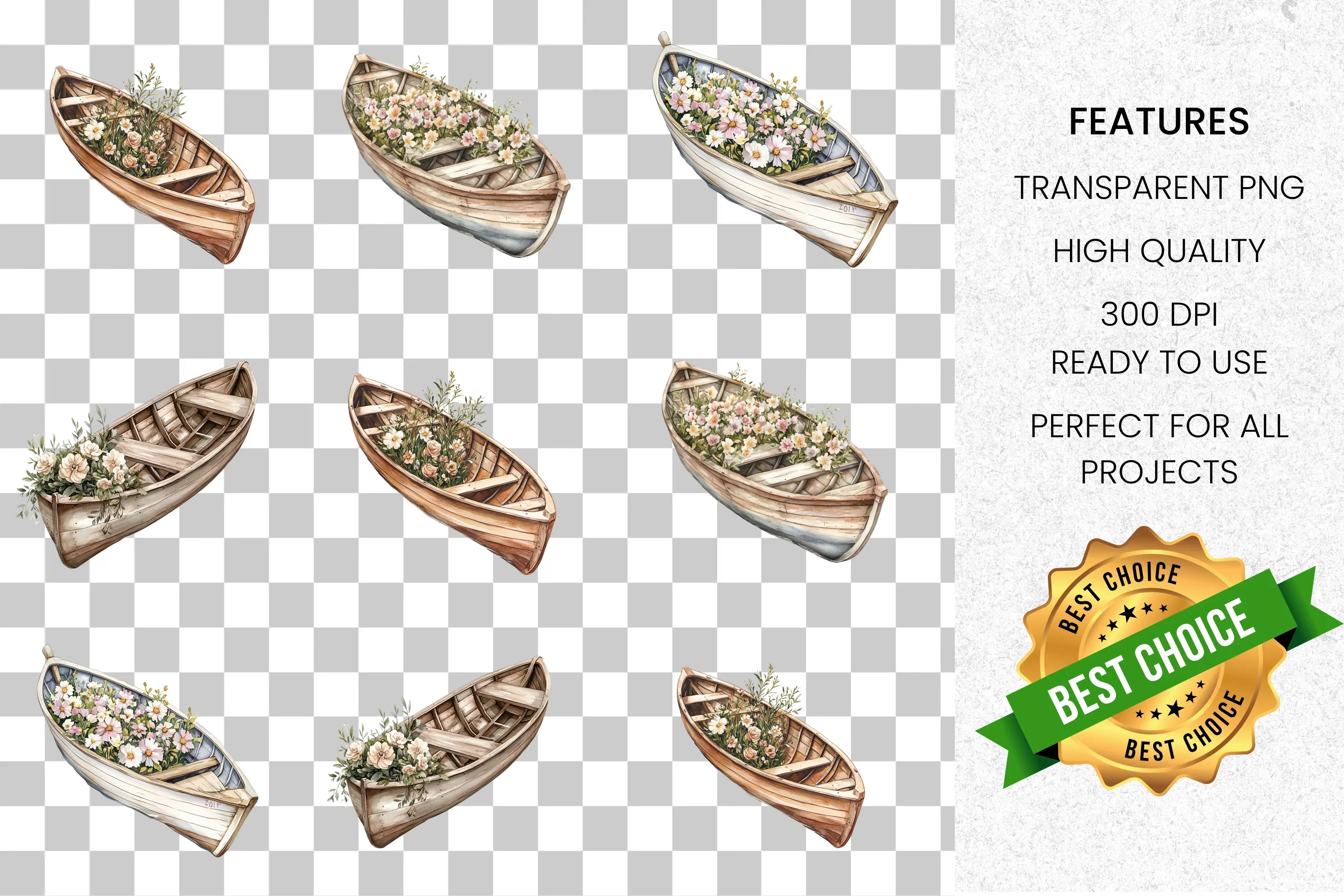 Charming Floral Boat Clipart Bundle - Image 8