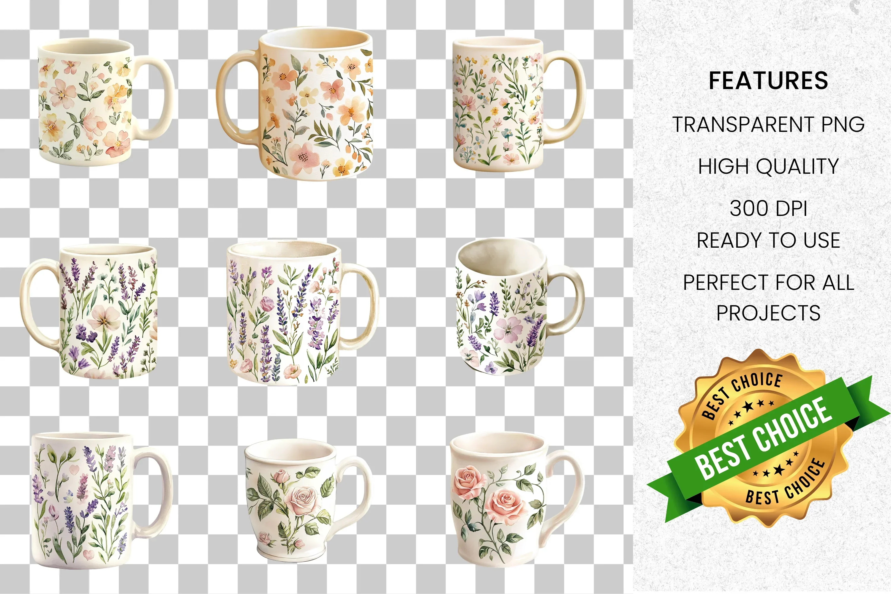 Charming Floral Mugs Clipart Bundle - Image 8