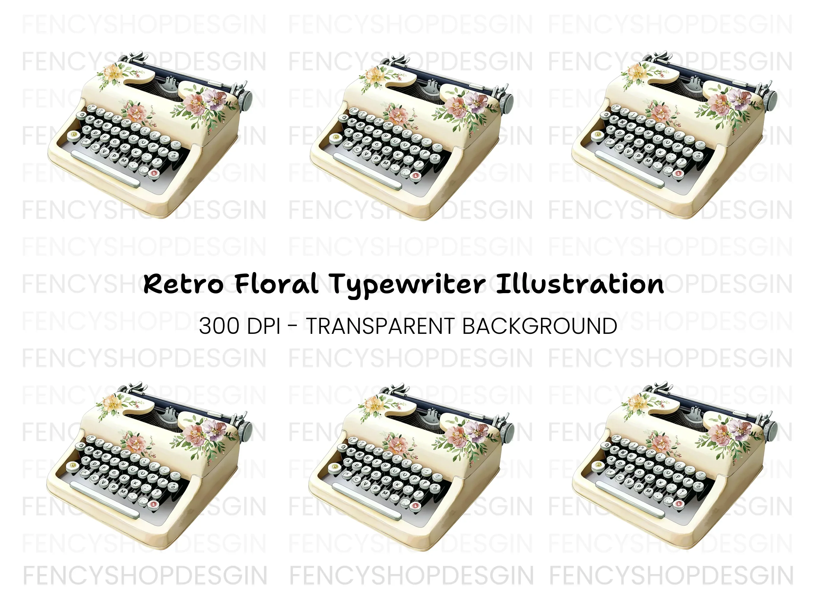Charming Floral Typewriter Clipart Bundle