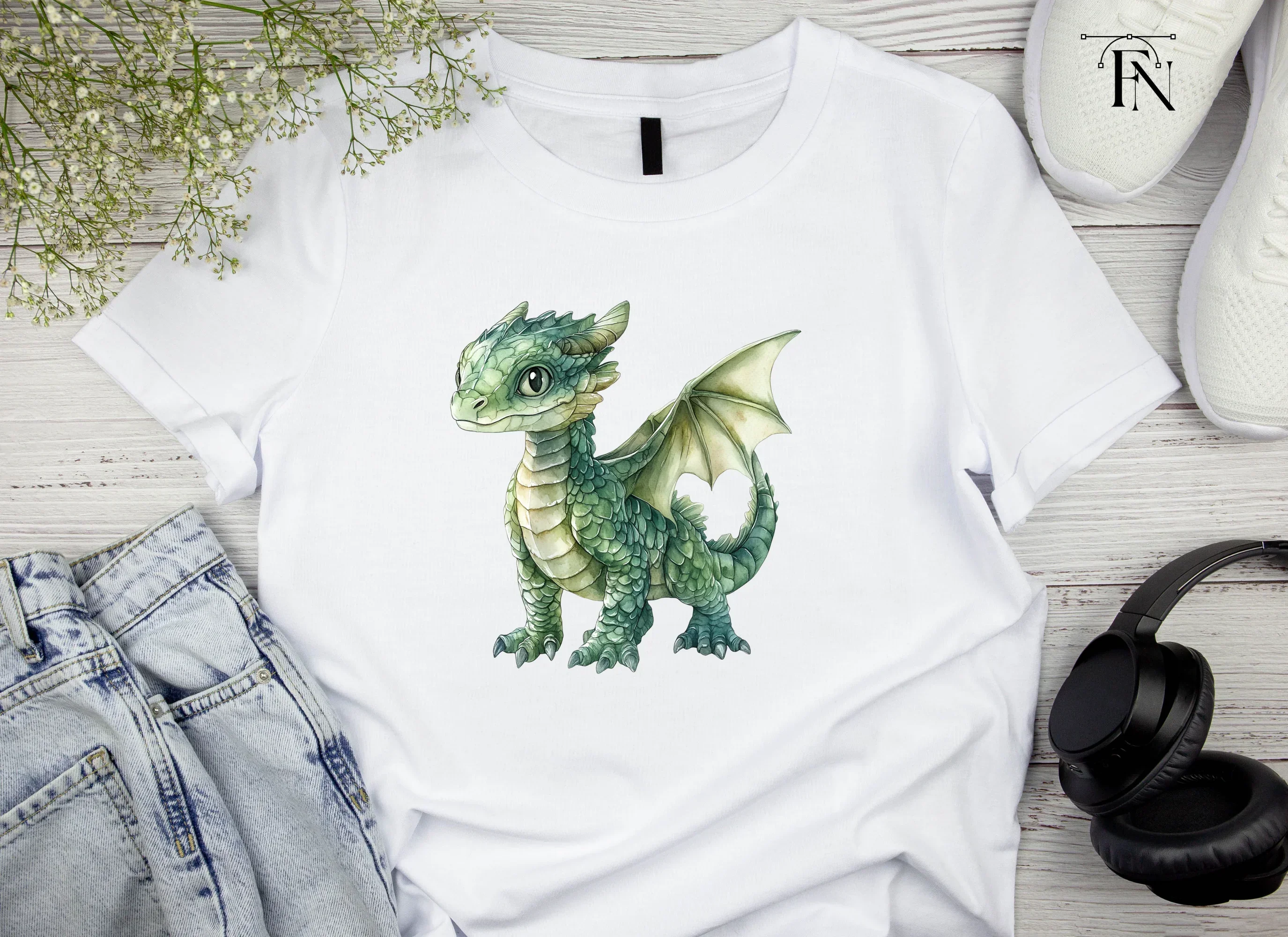 Charming Green Baby Dragon Clipart Bundle - Image 3