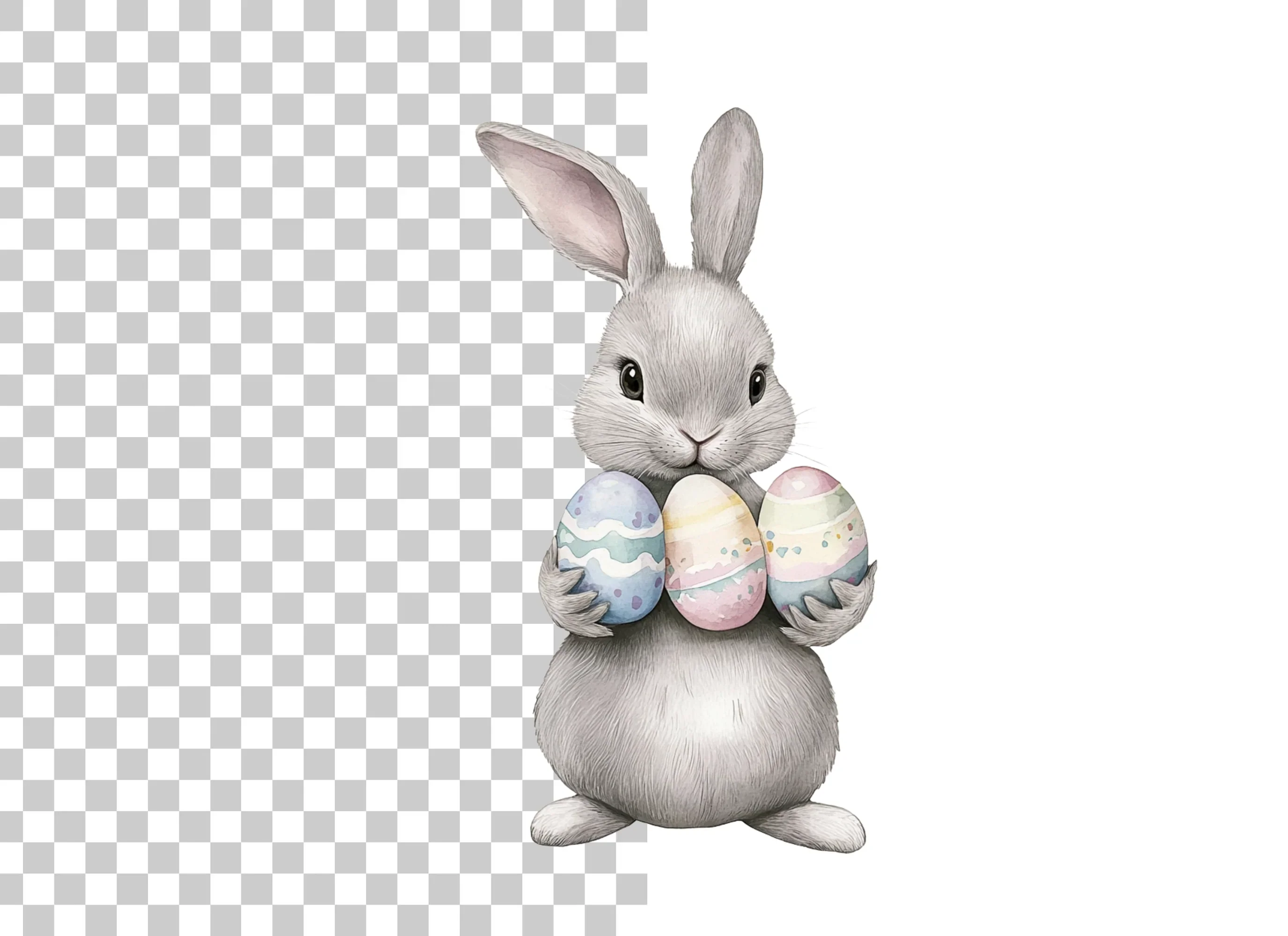 Charming Grey Easter Bunnies with Eggs Clipart Bundle - Image 2
