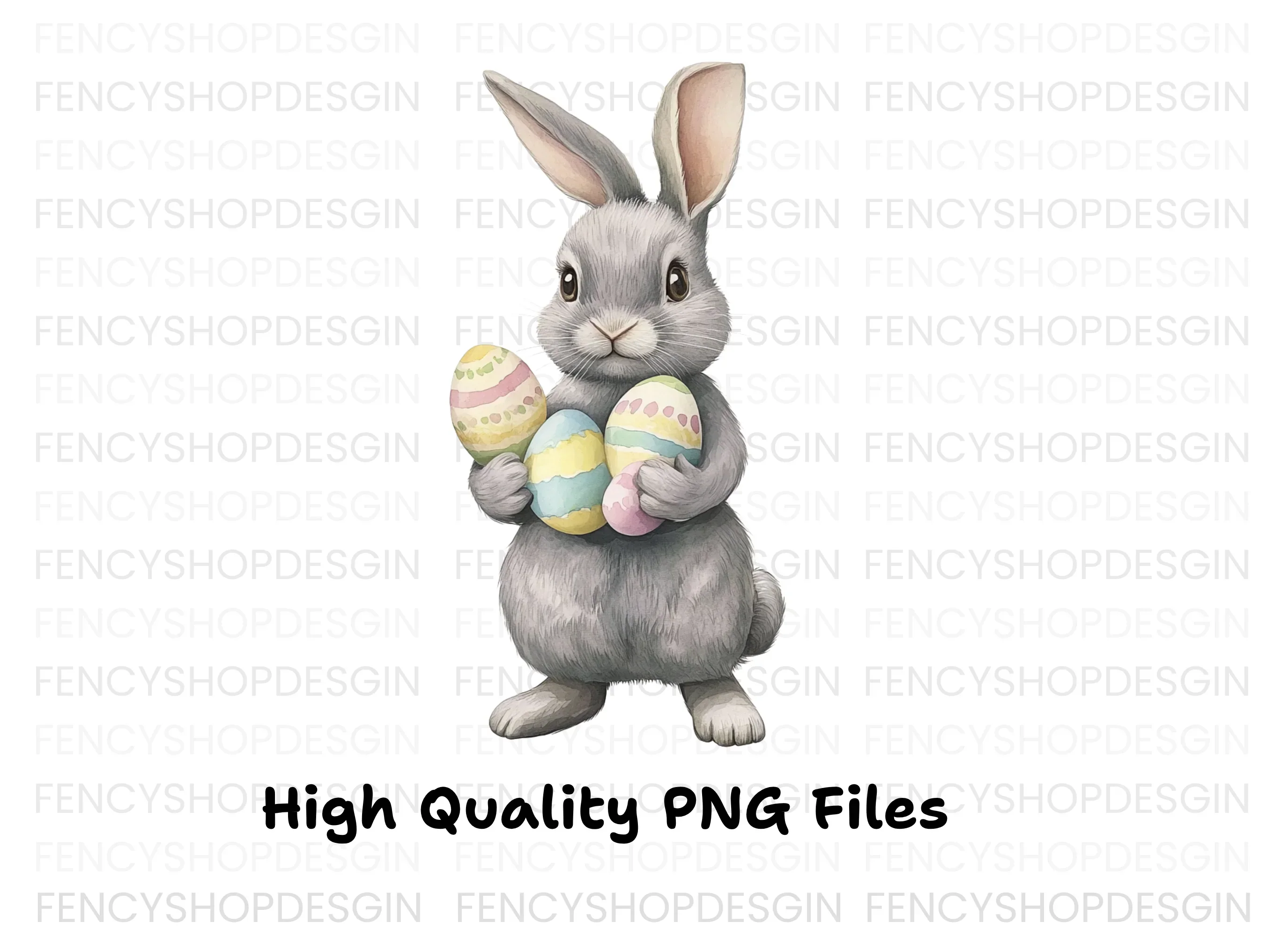 Charming Grey Easter Bunnies with Eggs Clipart Bundle - Image 3