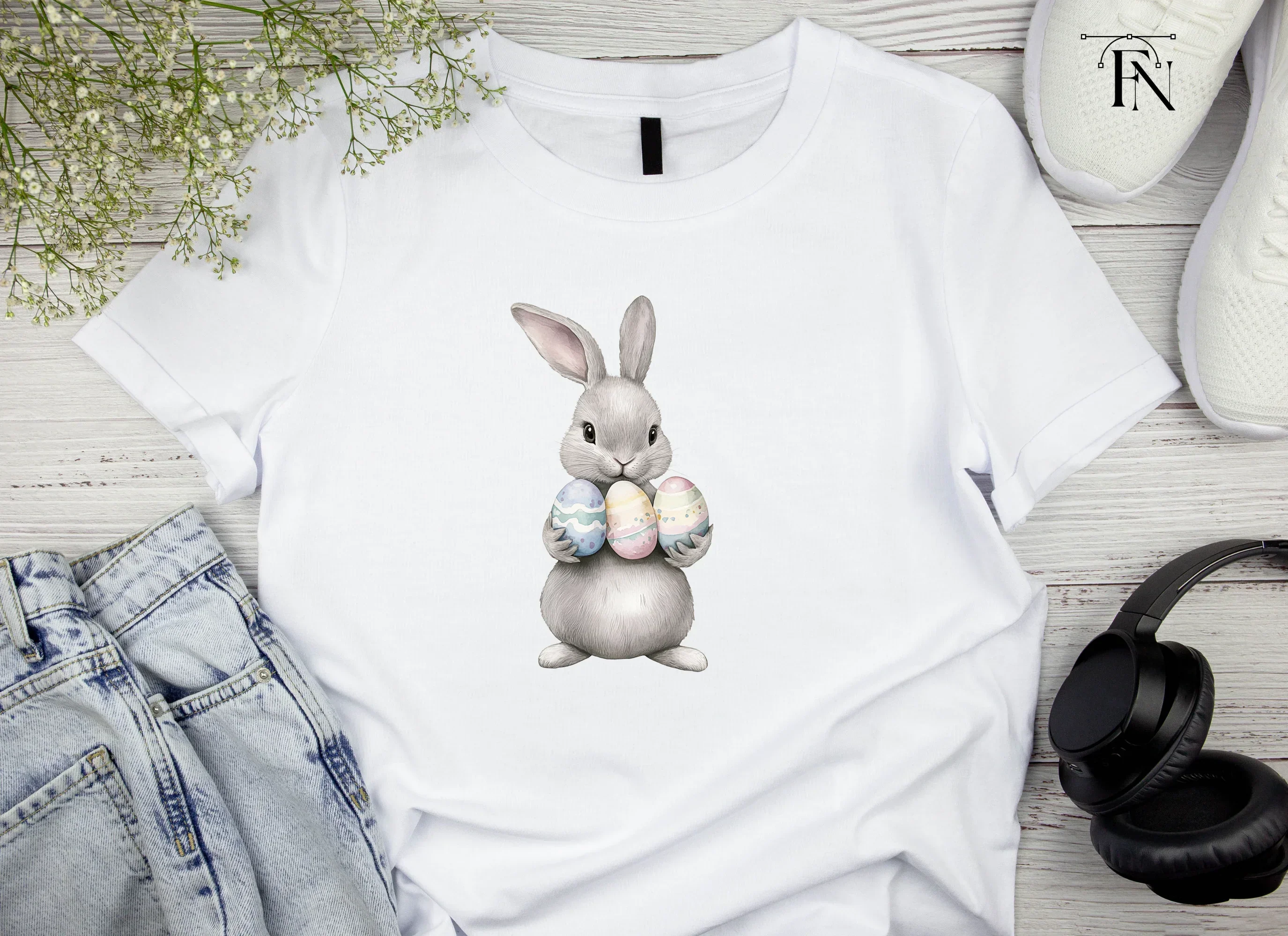 Charming Grey Easter Bunnies with Eggs Clipart Bundle - Image 4