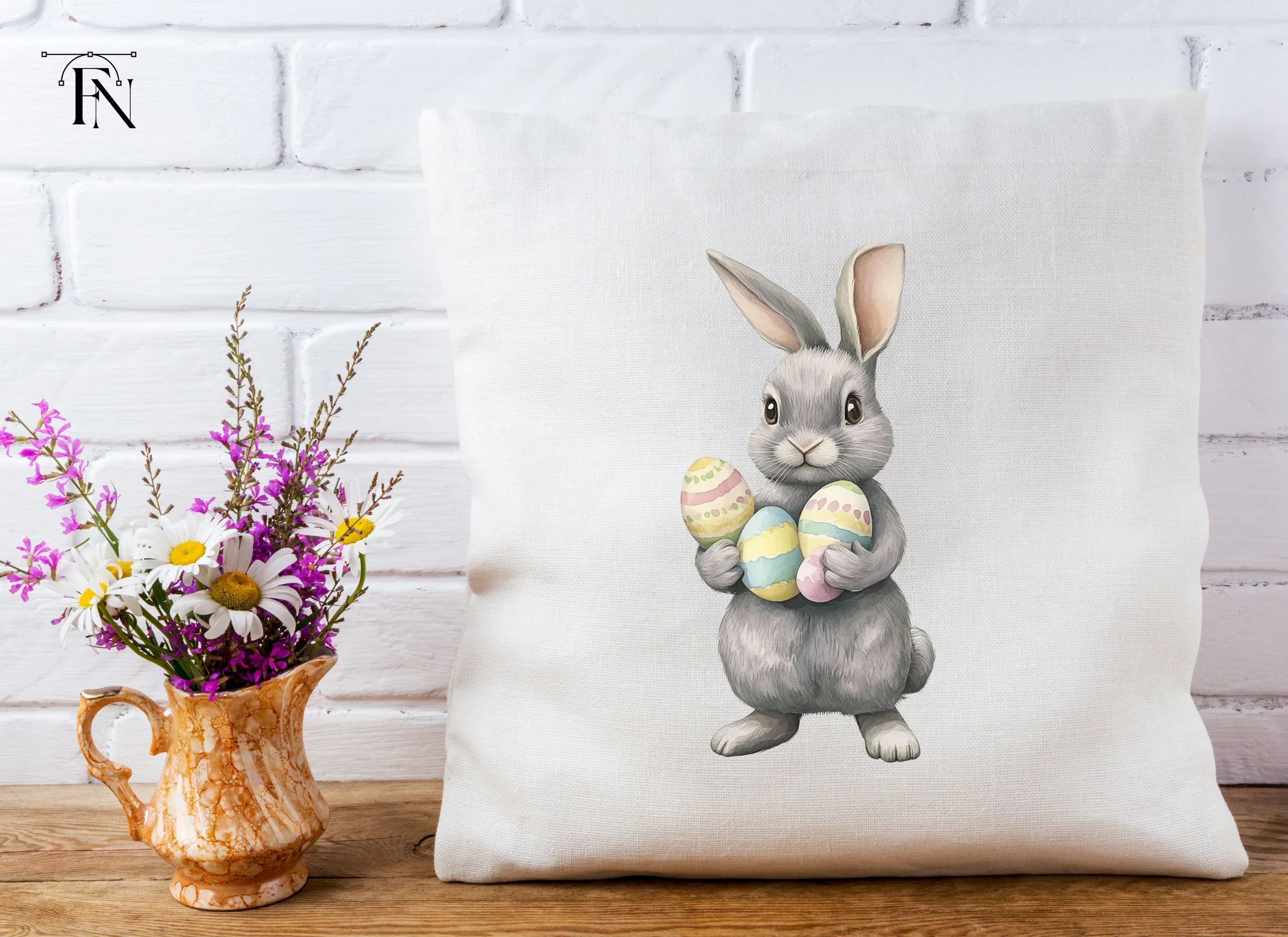 Charming Grey Easter Bunnies with Eggs Clipart Bundle - Image 5