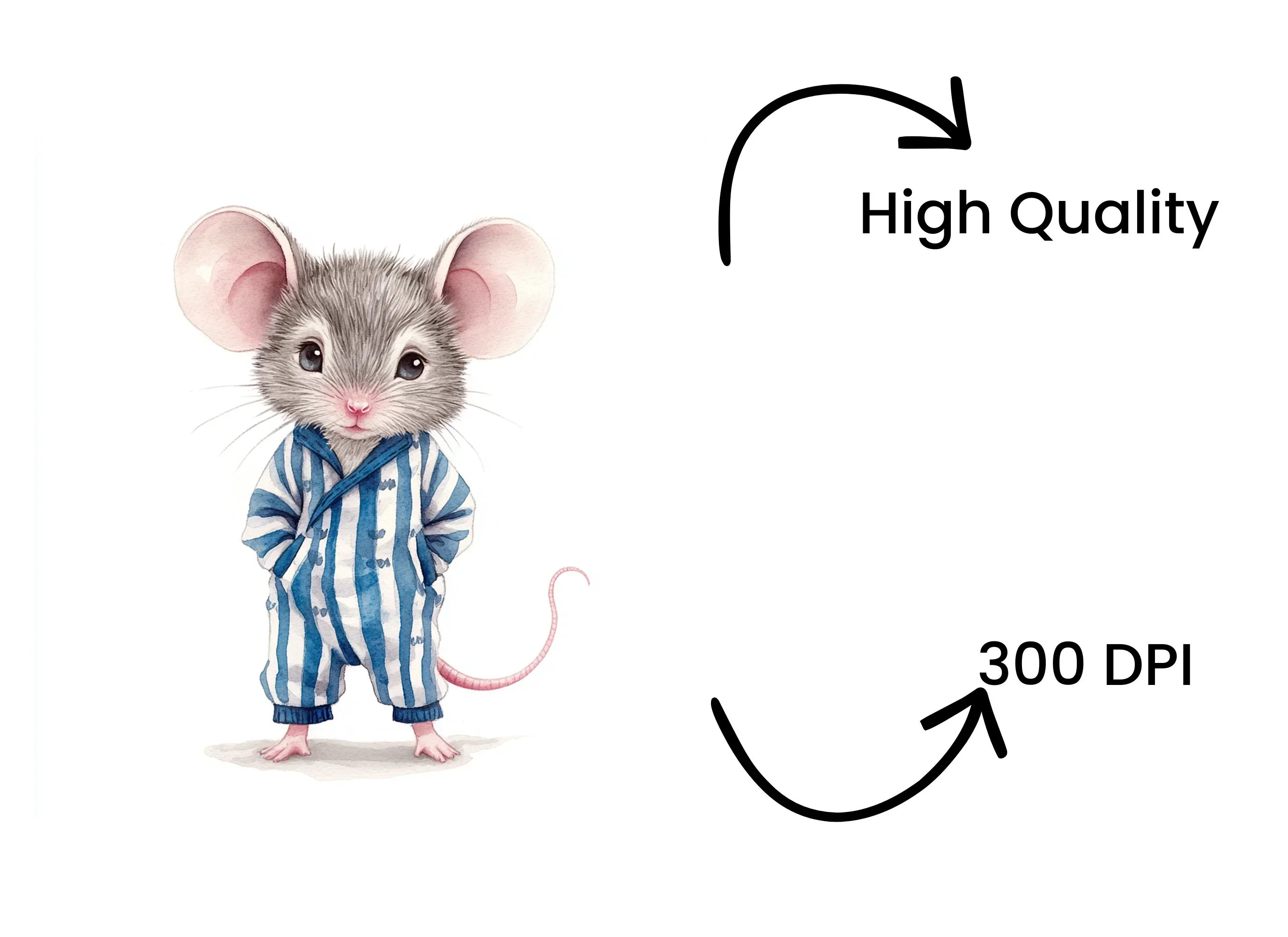 Charming Mice in Blue Striped Pajamas Clipart Bundle - Image 3