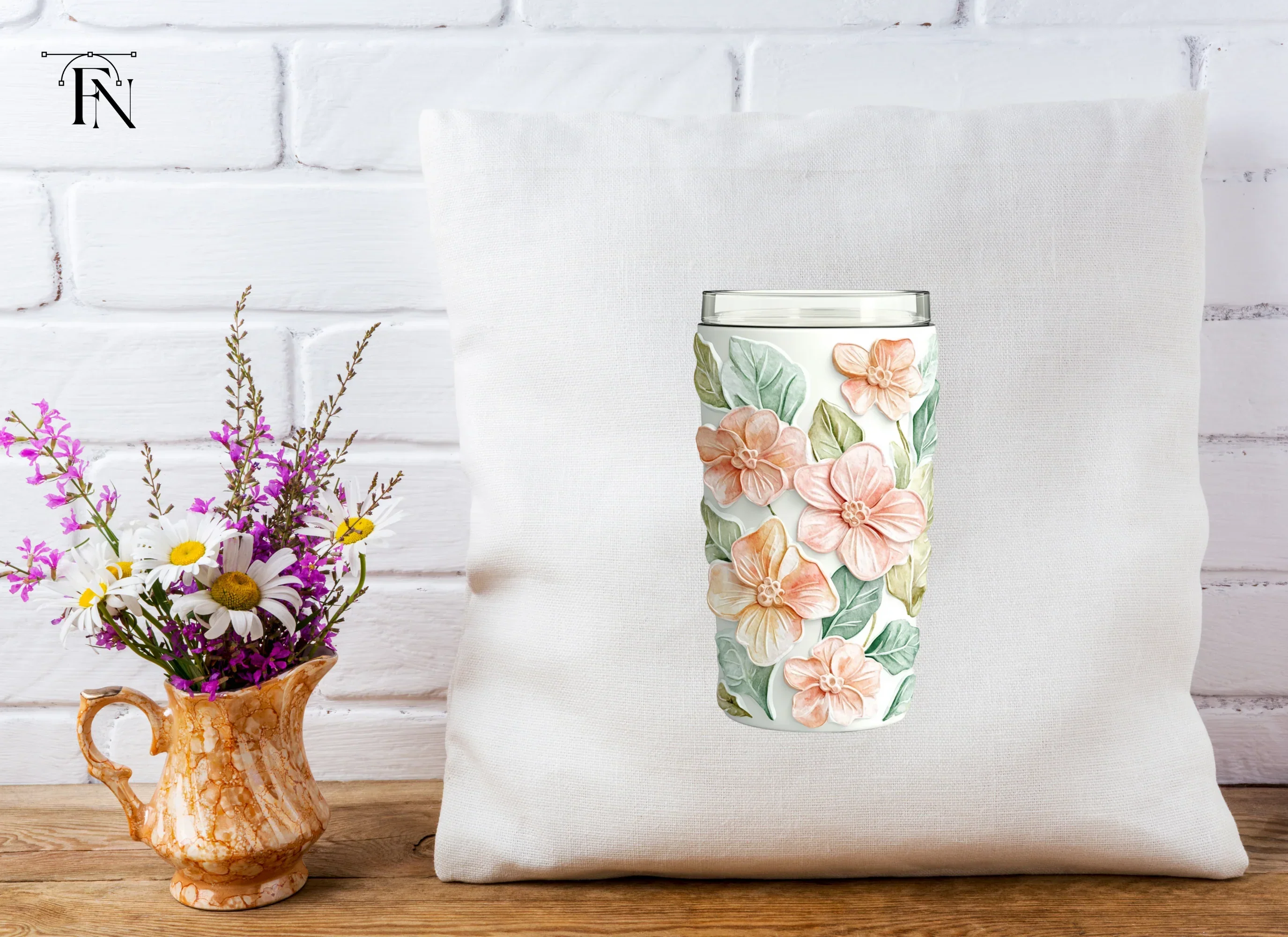 Charming Peach Floral Tumbler Clipart Bundle - Image 5