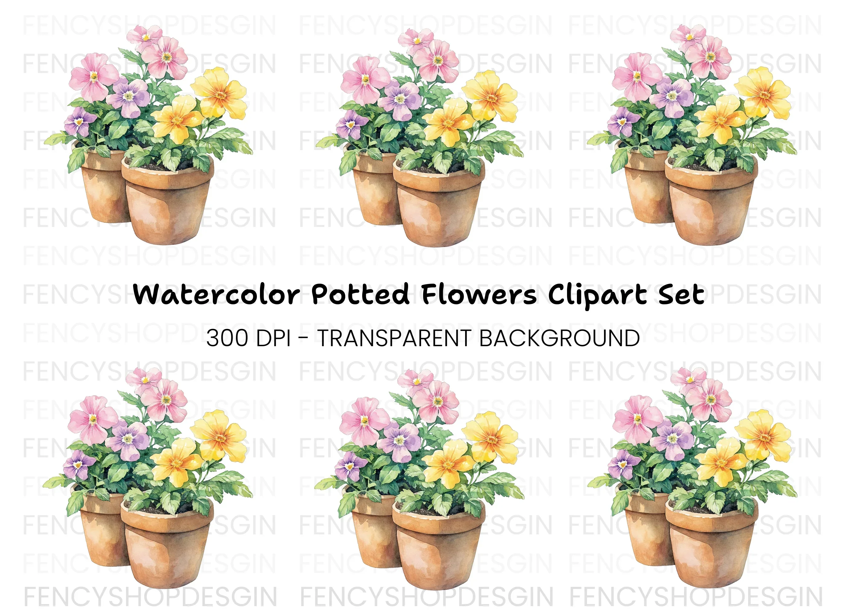 Charming Potted Pansies Clipart Bundle