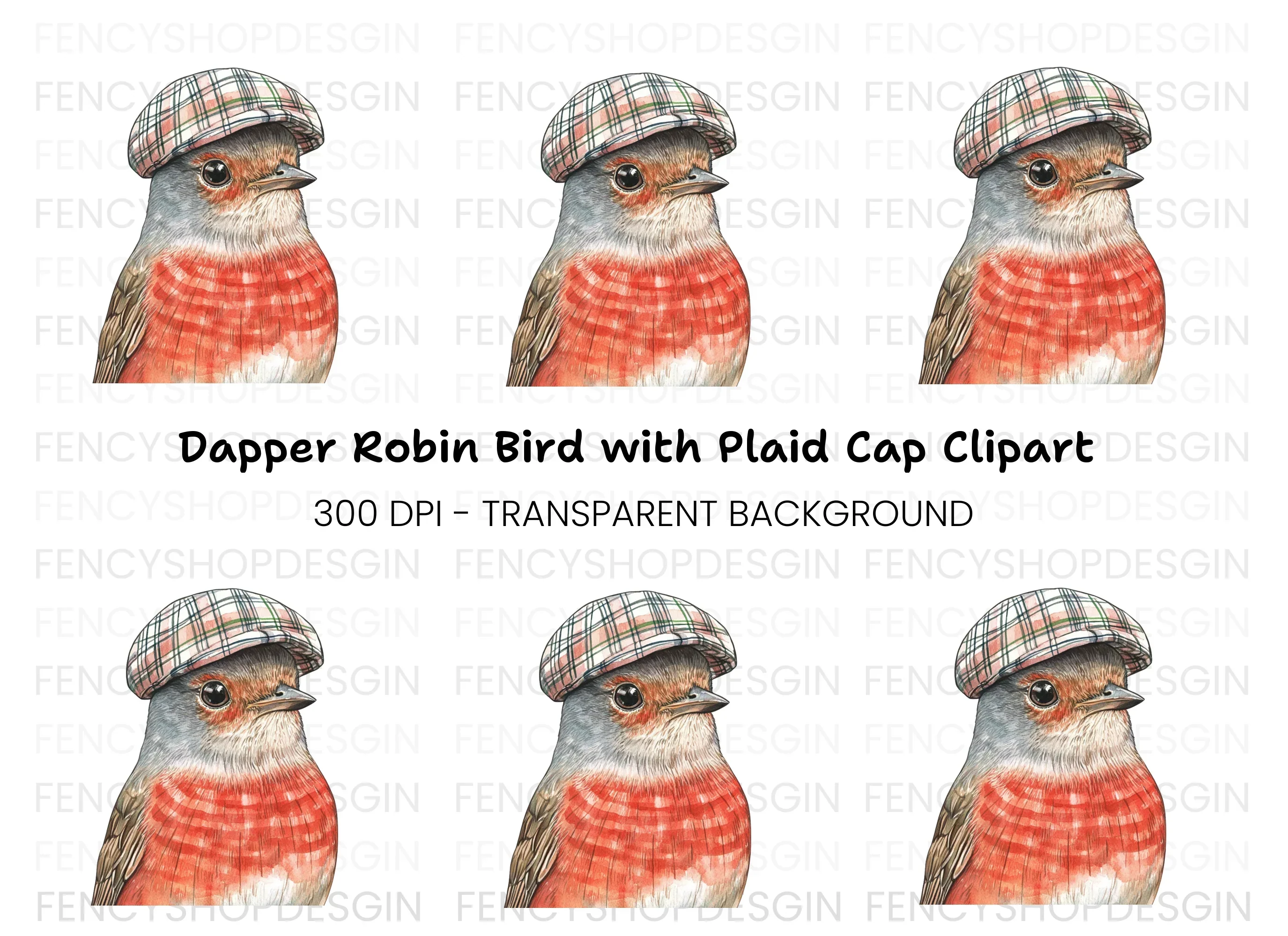 Charming Robin in Plaid Cap Clipart Bundle