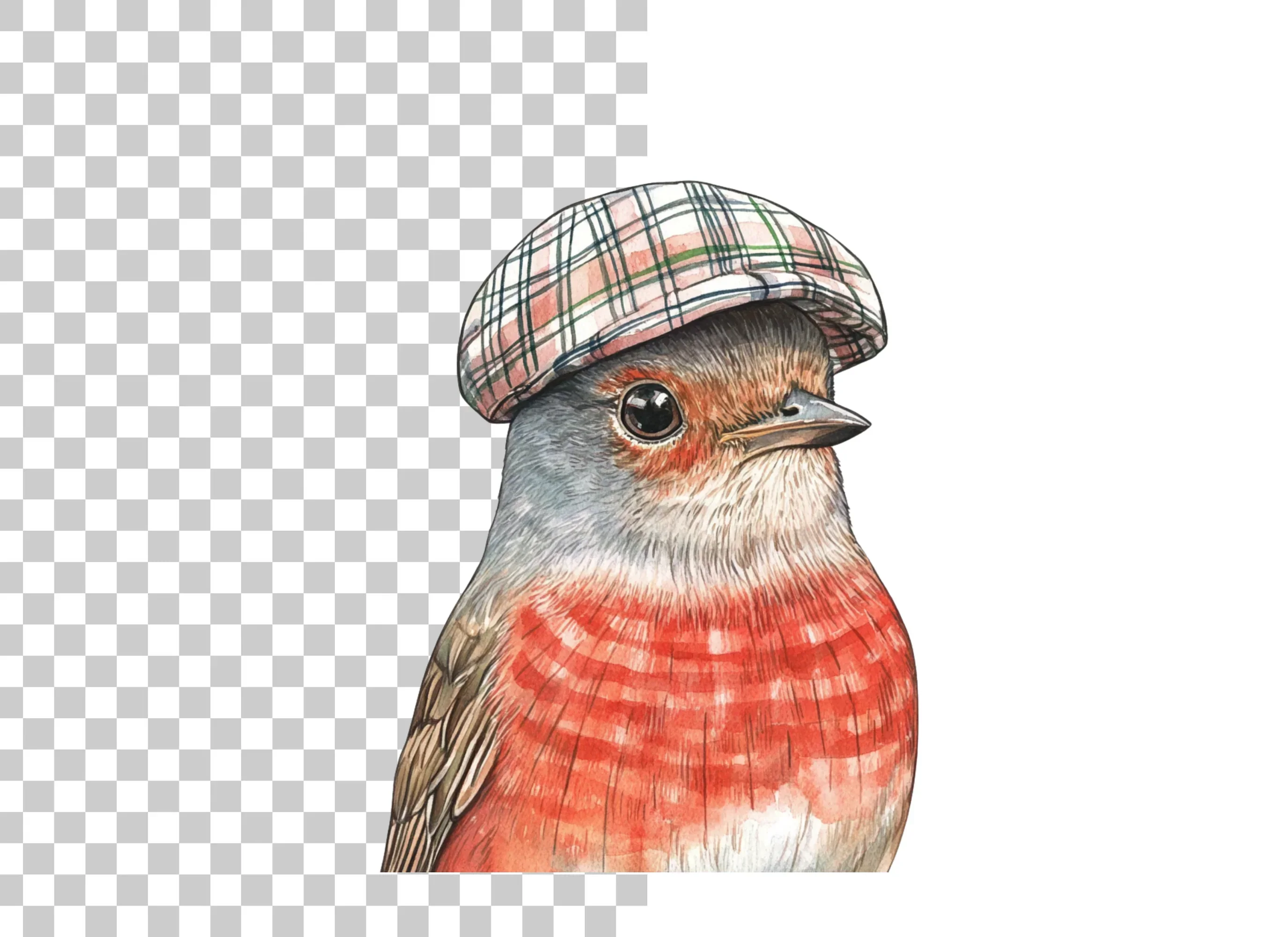 Charming Robin in Plaid Cap Clipart Bundle - Image 2