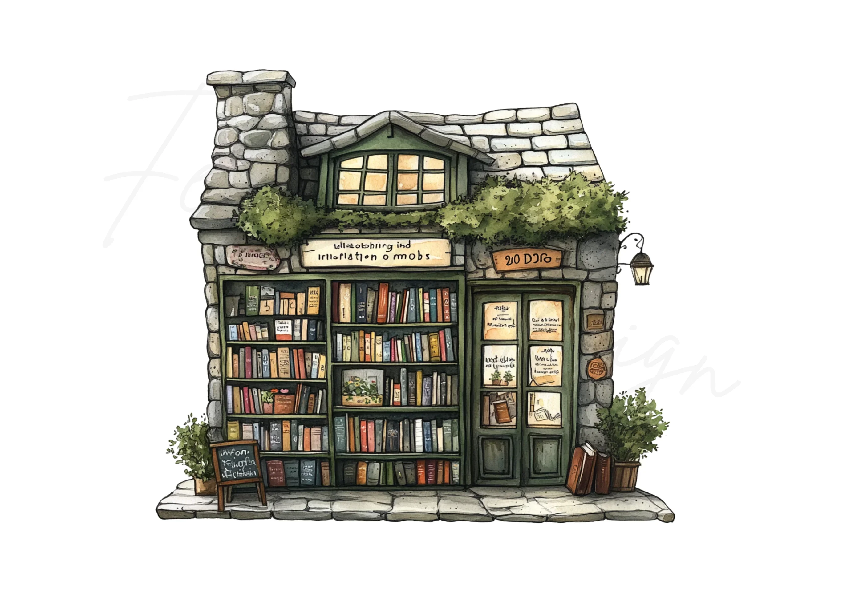 Charming Stone Bookstore Clipart Bundle - Image 3