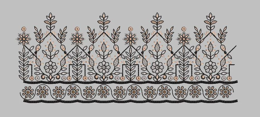 Chevron Leaf Spire and Rosette Border Embroidery Design