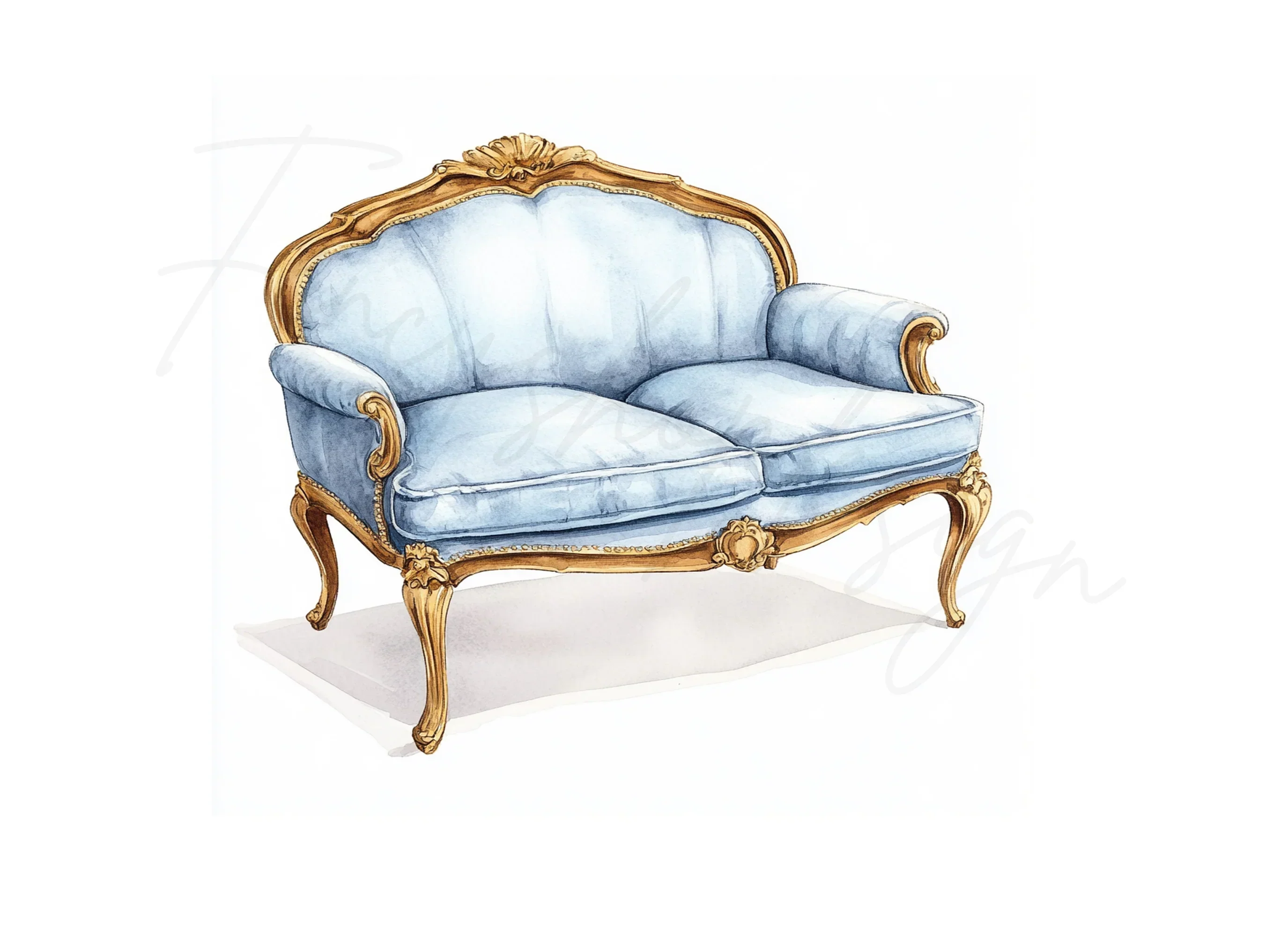 Chic Blue French Armchair Clipart Bundle - Image 3