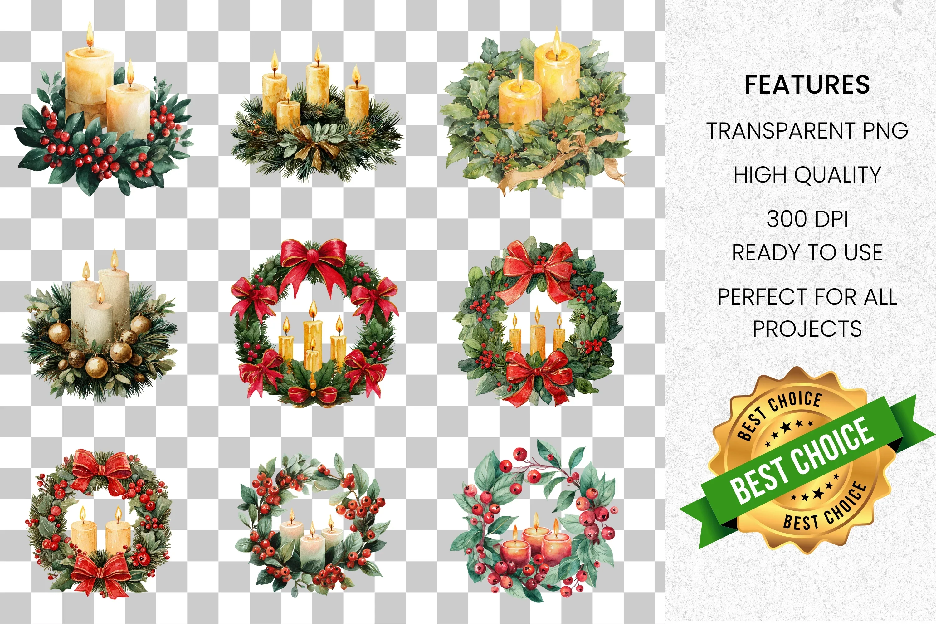 Christmas Advent Wreath Clipart Bundle - Image 2