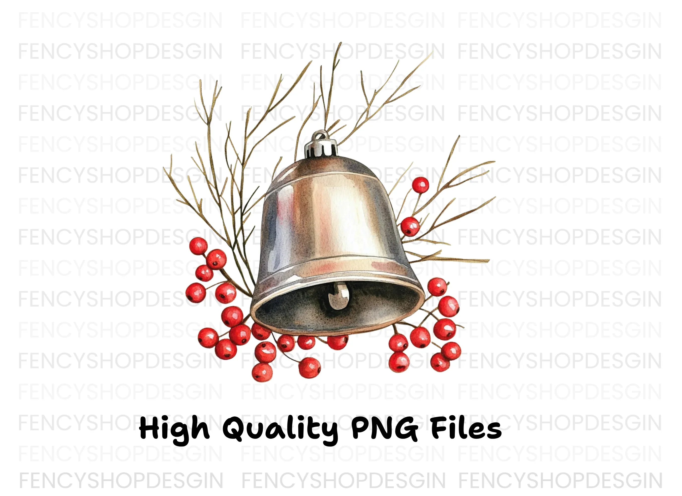 Christmas Bell with Berries Clipart Bundle - Image 2