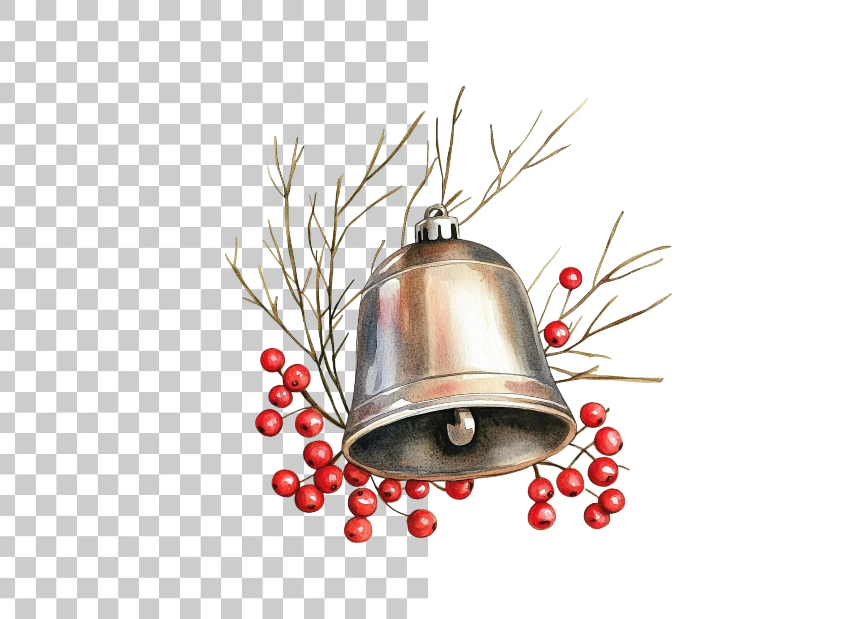 Christmas Bell with Berries Clipart Bundle - Image 6