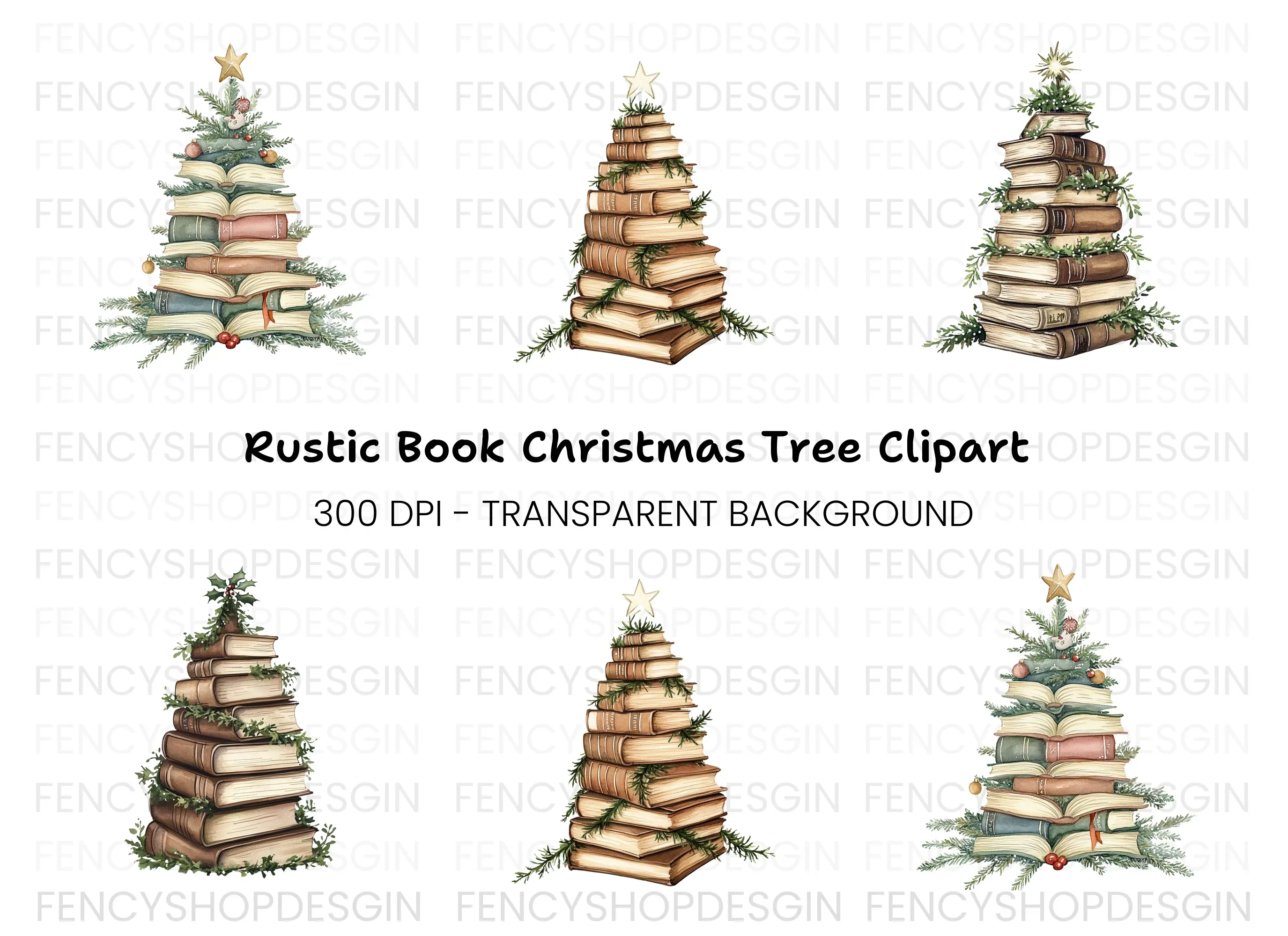 Christmas Book Tree Clipart Bundle