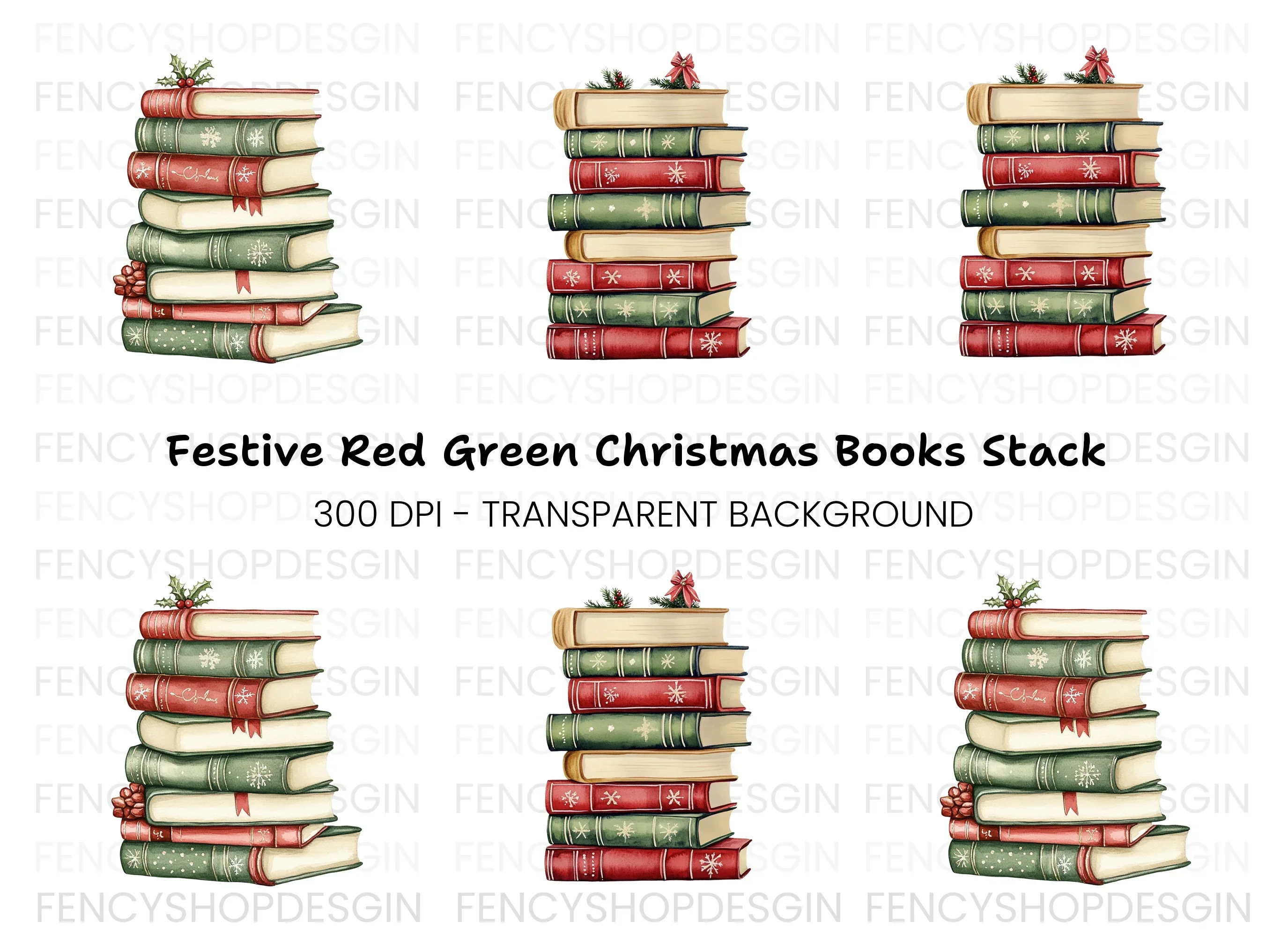 Christmas Books Stack Clipart Bundle