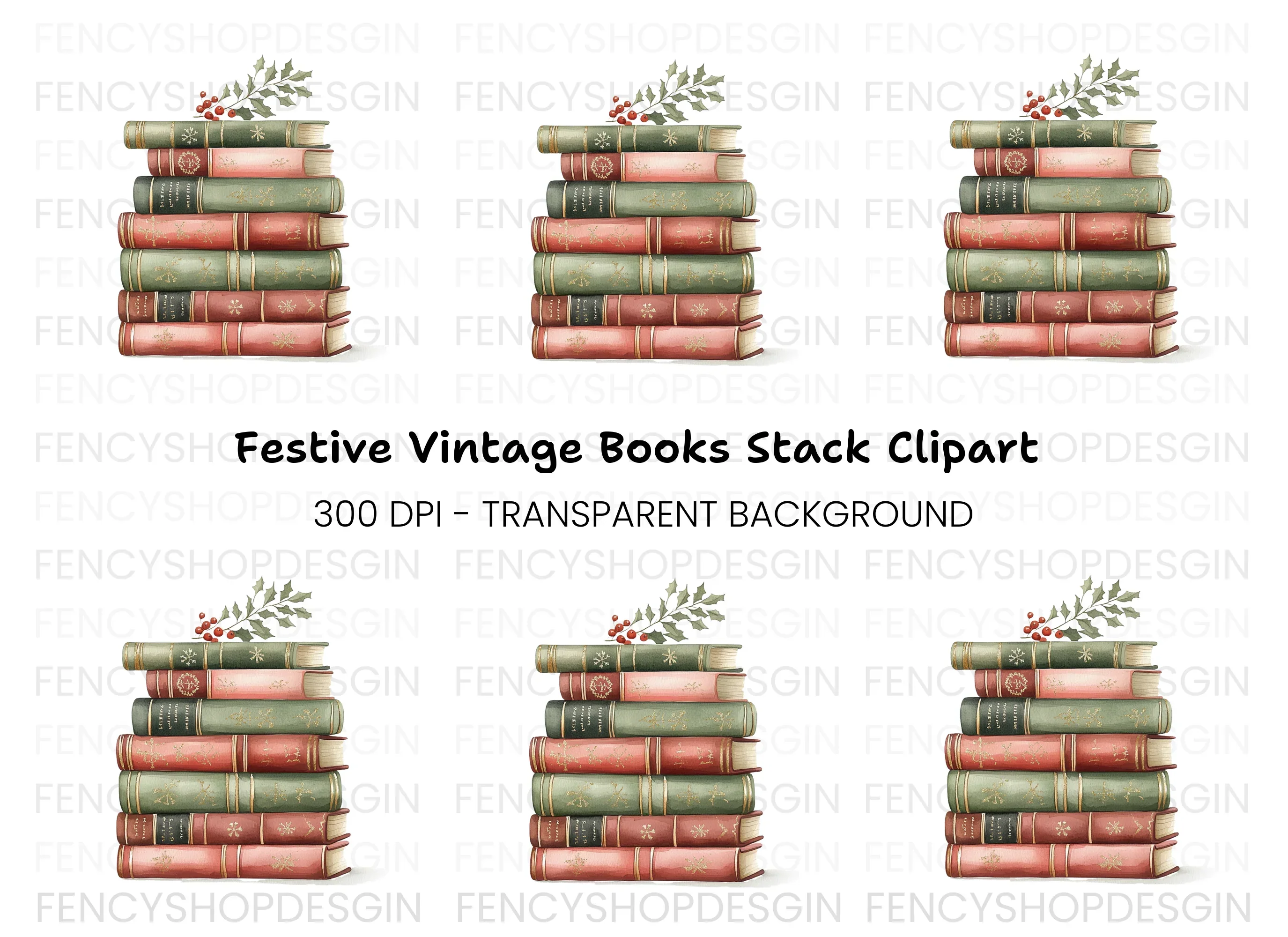 Christmas Books Stack Clipart Bundle