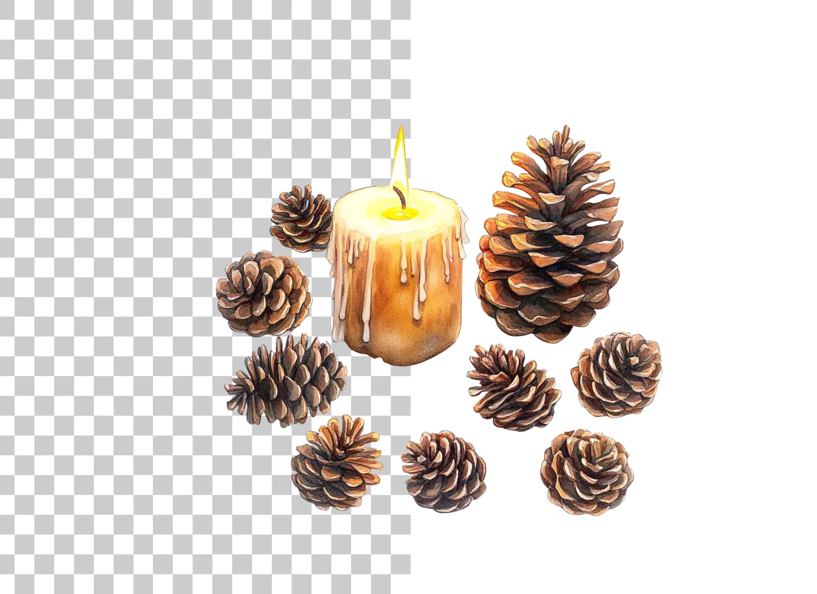 Christmas Candles and Pinecones Clipart Bundle - Image 3