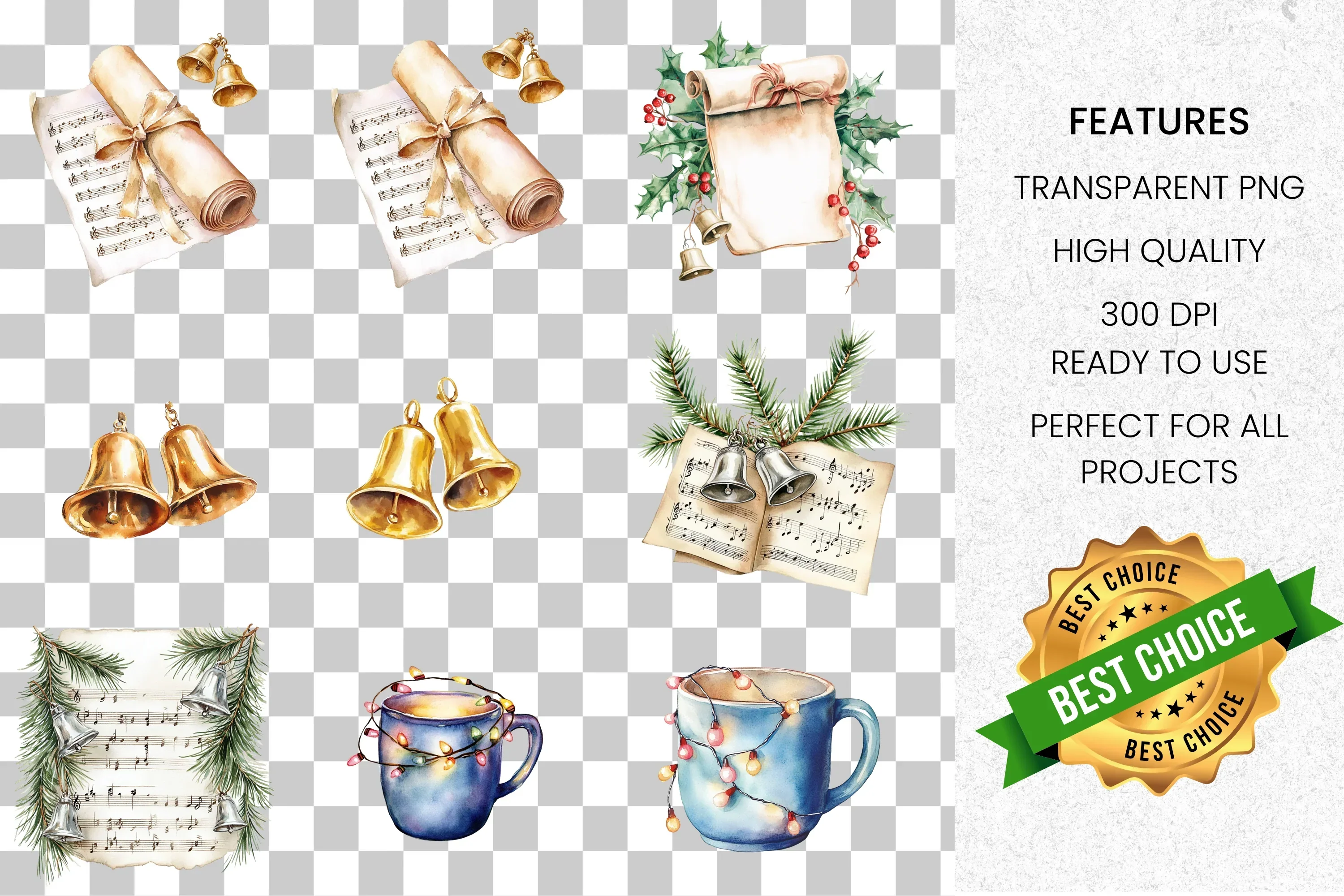Christmas Carol Music Sheets Clipart Bundle - Image 2
