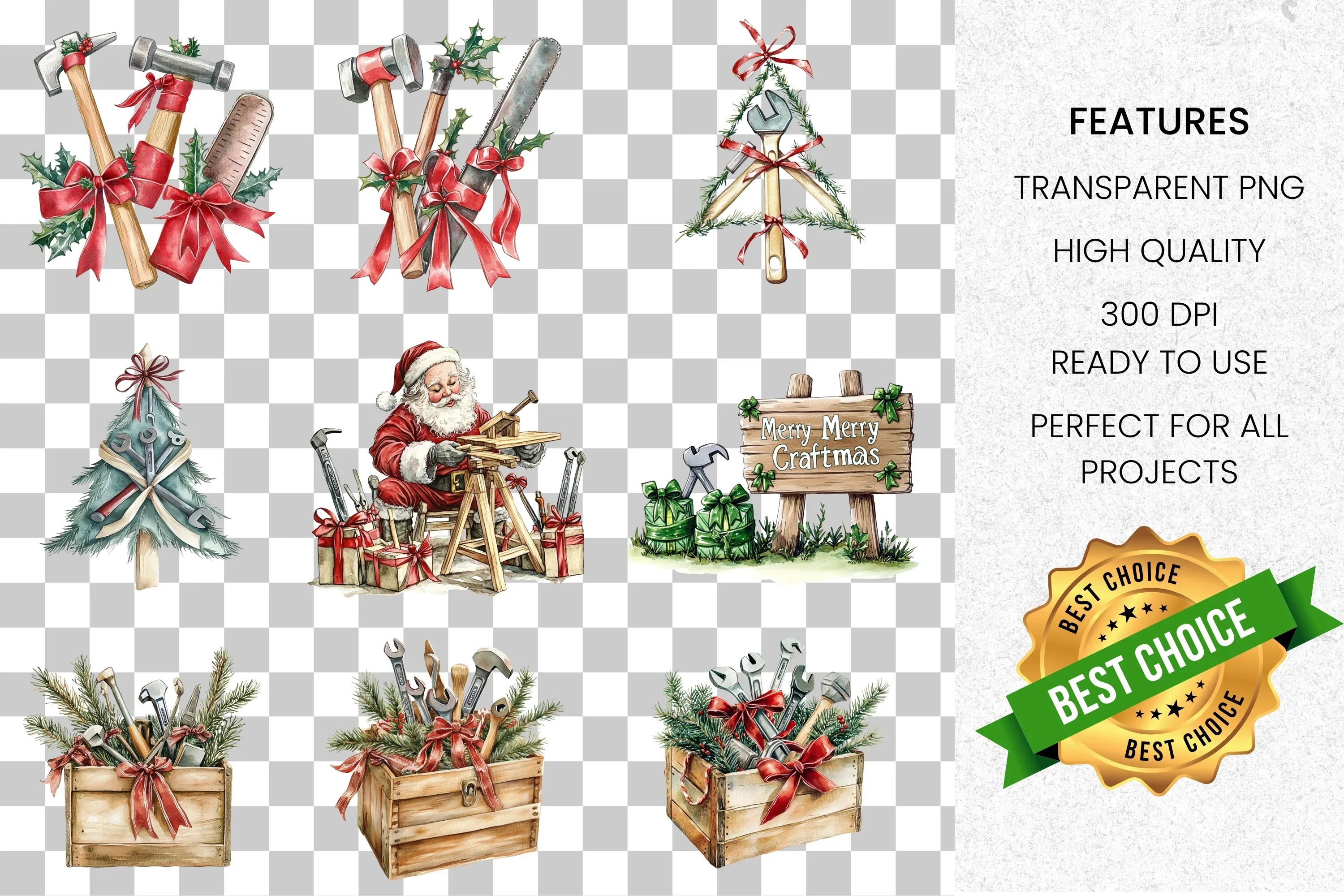 Christmas Carpenter Tools Clipart Bundle - Image 2