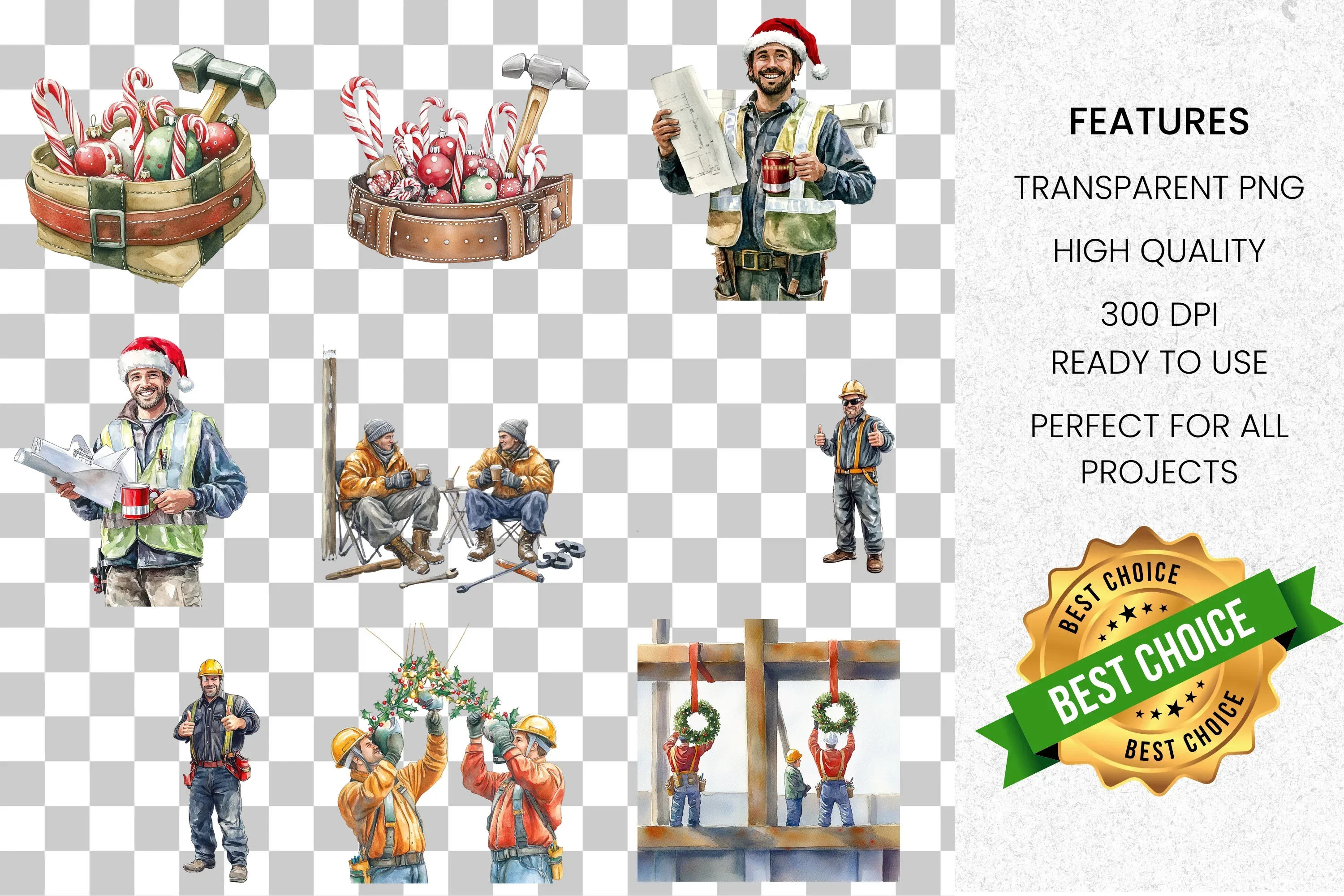 Christmas Construction Worker Clipart Bundle - Image 2